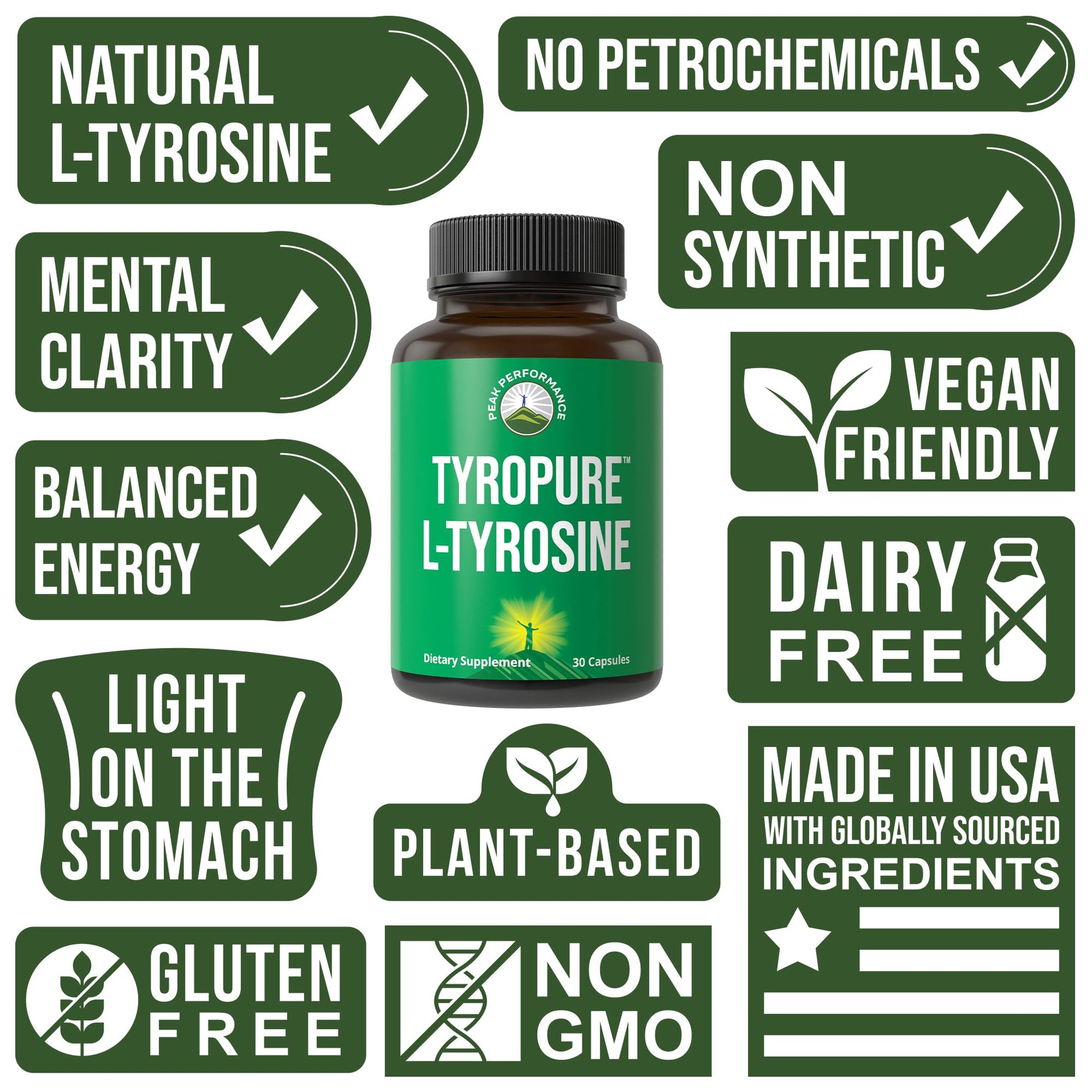 TyroPure L Tyrosine Supplement. More Bioavailable, Cleaner Version of L-Tyrosine. Vegan, Naturally Fermented 500mg Capsules for Mental Clarity, Dopamine. Mood Support for Women and Men Peak PerformanceAu supplements