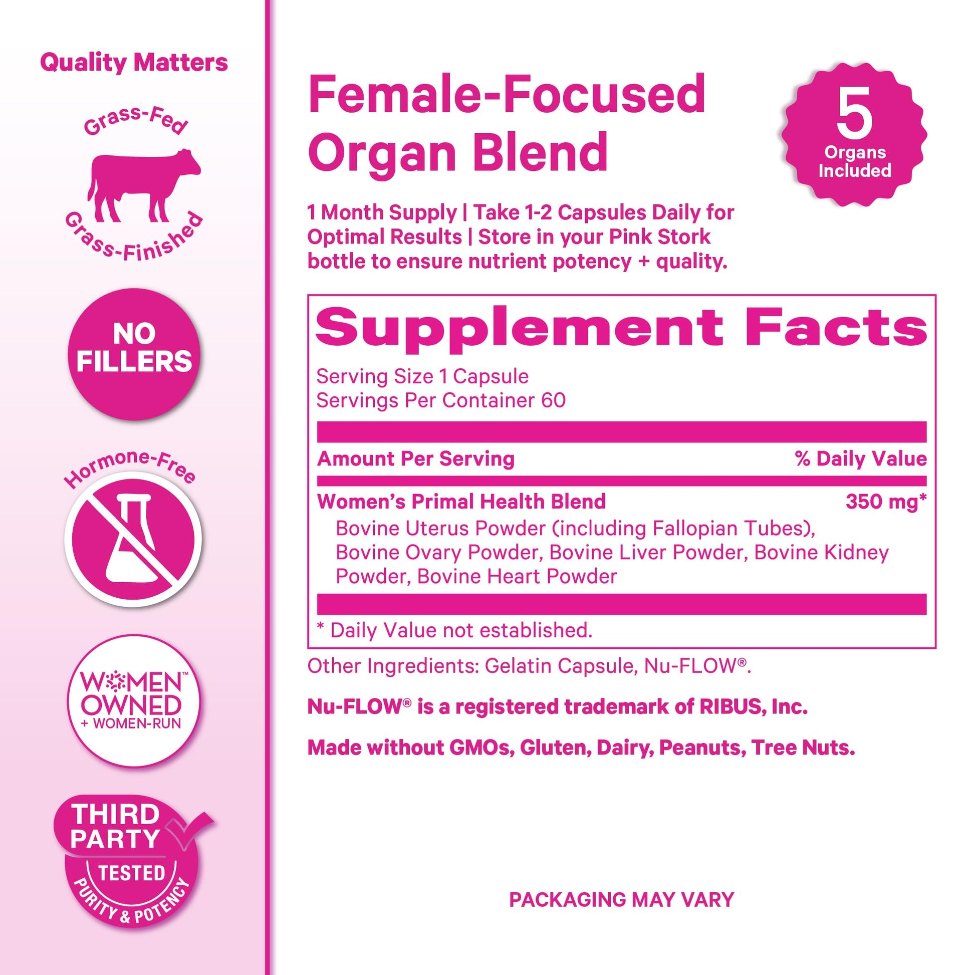 Pink Stork Beef Organ Supplement for Women | Grass-Fed Beef Liver Capsules with Iron, B12, CoQ10, Vitamin A | Primal Multivitamin for Female Hormone + Energy Support | 60 Capsules Pink StorkAu supplements