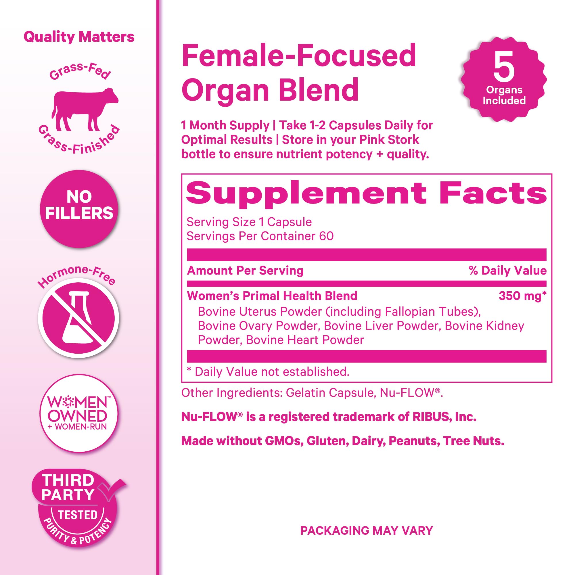 Pink Stork Beef Organ Supplement for Women | Grass-Fed Beef Liver Capsules with Iron, B12, CoQ10, Vitamin A | Primal Multivitamin for Female Hormone + Energy Support | 60 Capsules Pink StorkAu supplements