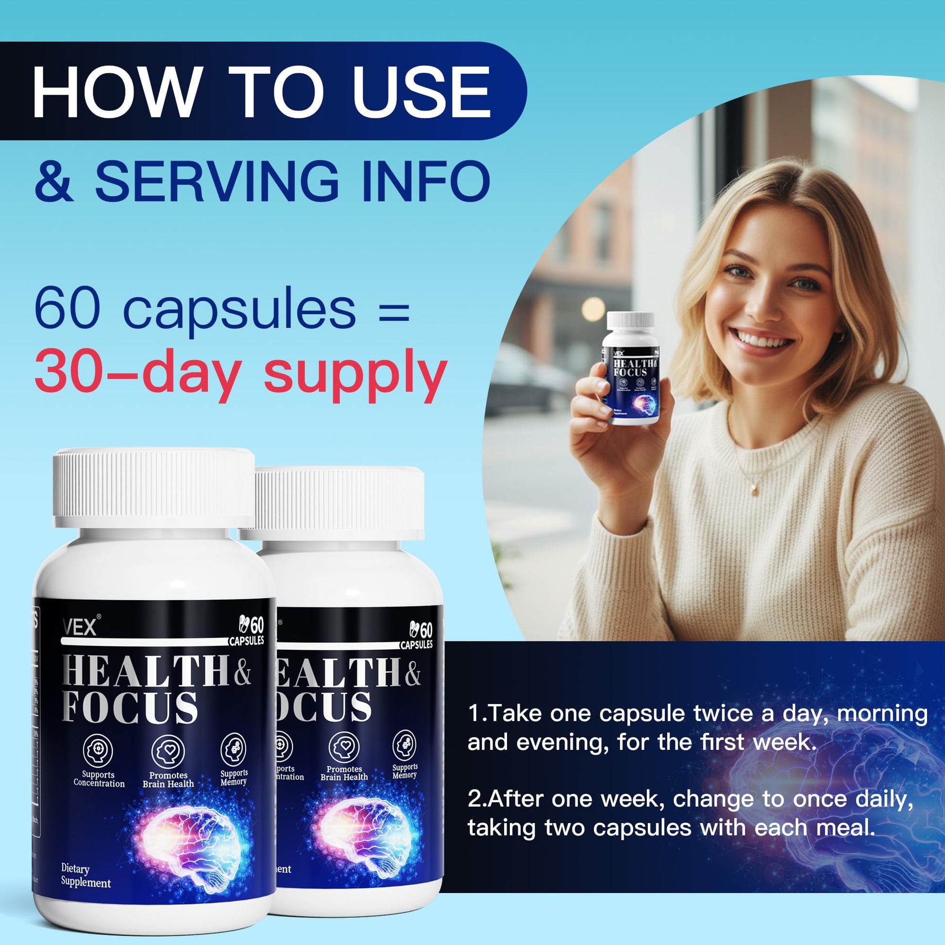 VEX Supplement – Memory & Clarity Support with Folic Acid, Vitamin B, Acetylcysteine, Bacopa Monnieri, Lion’s Mane, Ginkgo Biloba & Black Pepper – Cognitive, 60 Capsules VEXAu supplements