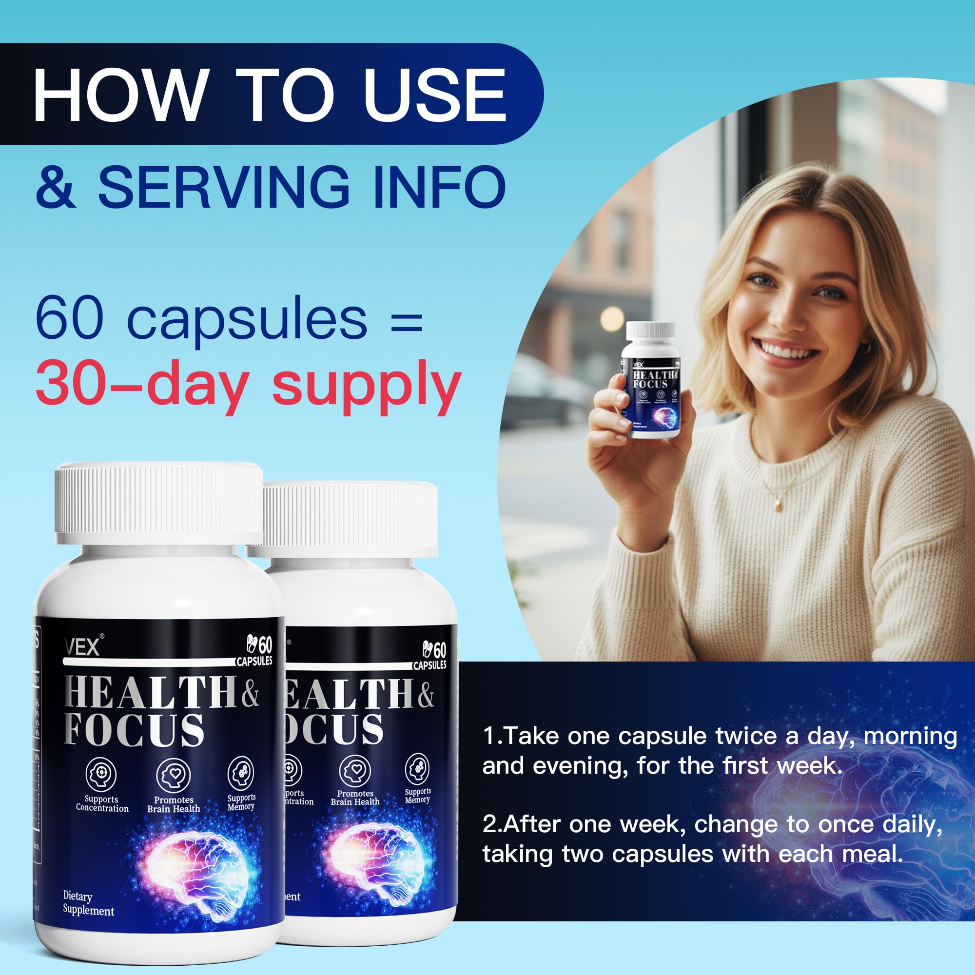 VEX Supplement – Memory & Clarity Support with Folic Acid, Vitamin B, Acetylcysteine, Bacopa Monnieri, Lion’s Mane, Ginkgo Biloba & Black Pepper – Cognitive, 60 Capsules VEXAu supplements