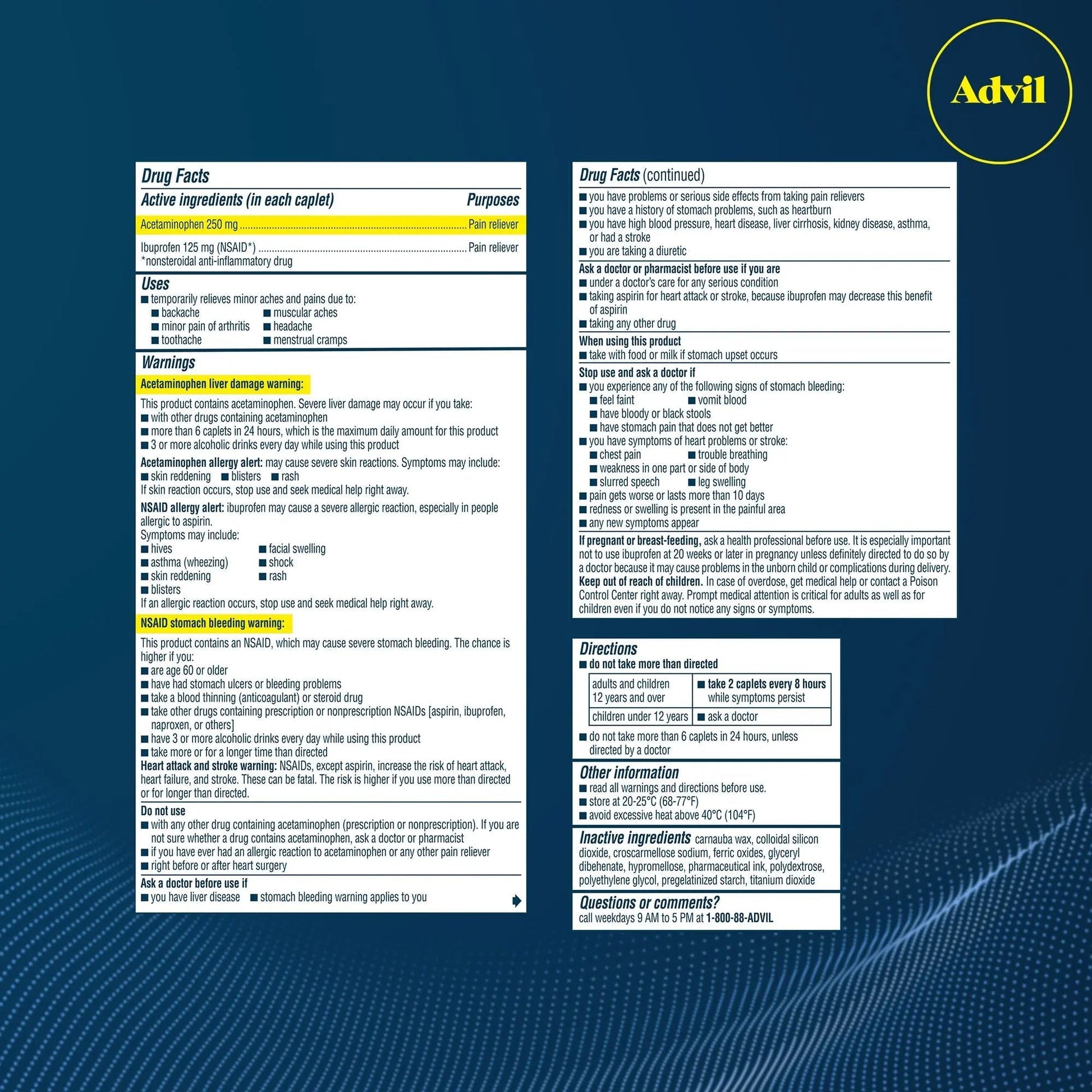 Advil Dual Action Back Pain Caplets Delivers 125mg Ibuprofen and 250mg Acetaminophen Per Dose for 8 Hours of Back Pain Relief - 144 Count AdvilAu supplements