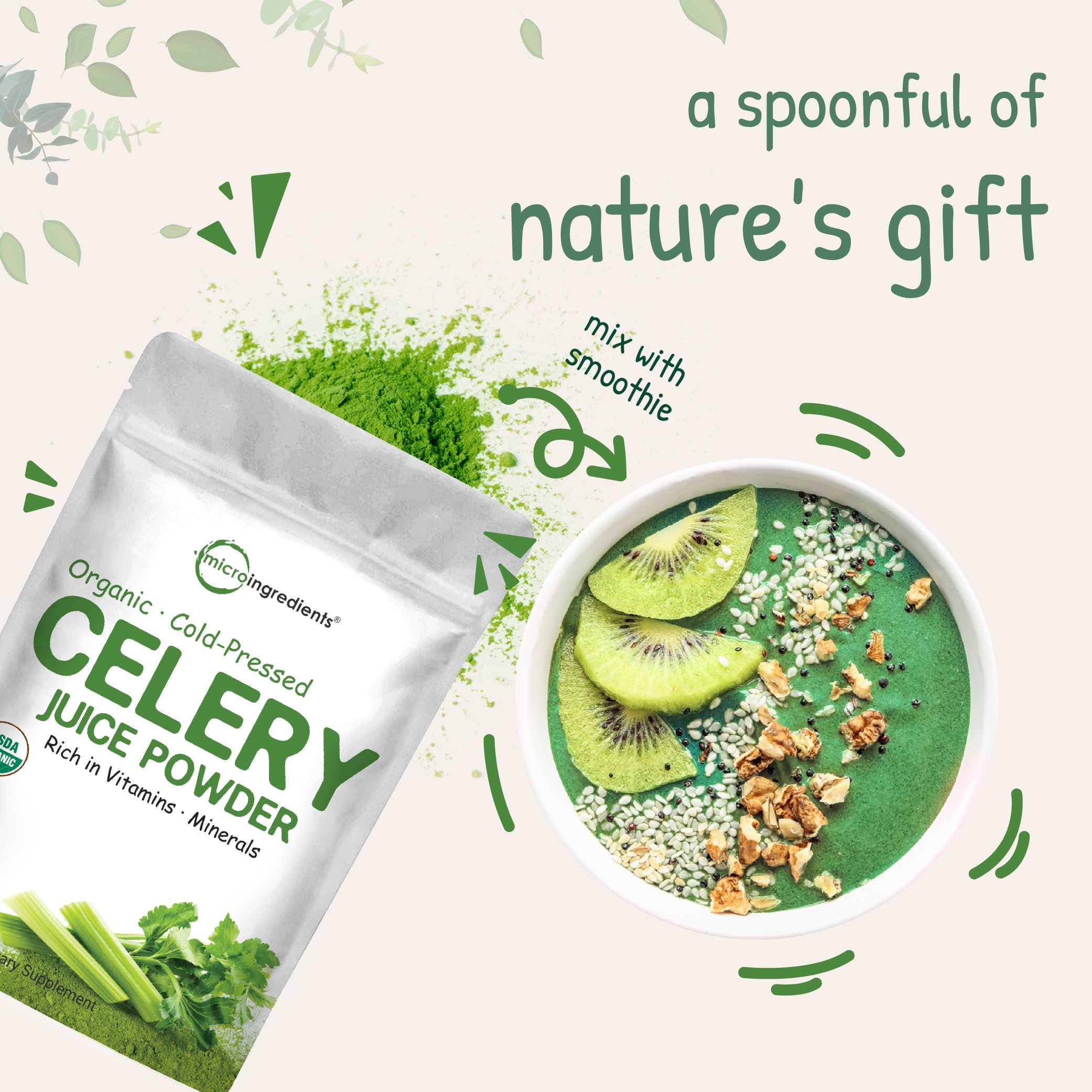 Organic Celery Juice Powder, 20 Ounce (1.25 Pound), 71 Serving, Celery Detox and Cold Micro IngredientsAu supplements