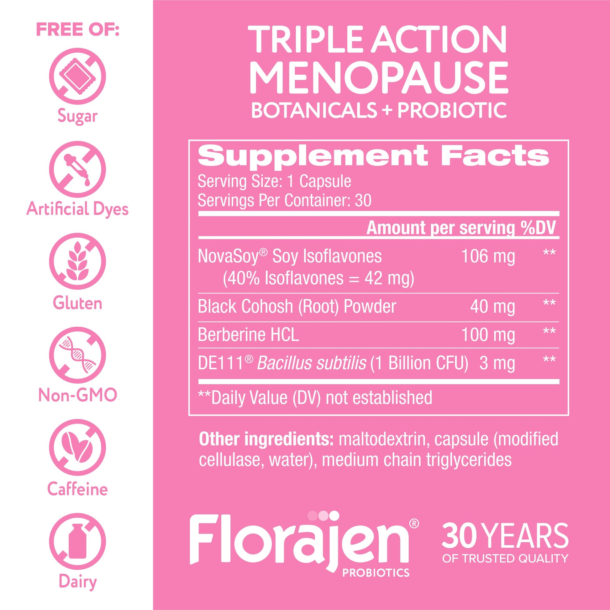 Florajen Triple-Action Menopause Probiotic - Hormonal Balance, Hot Flash, & Mood Swing Relief - Weight Management & Digestive Support - Featuring Berberine, Black Cohosh, & Botanical - 30 Capsules FlorajenAu supplements