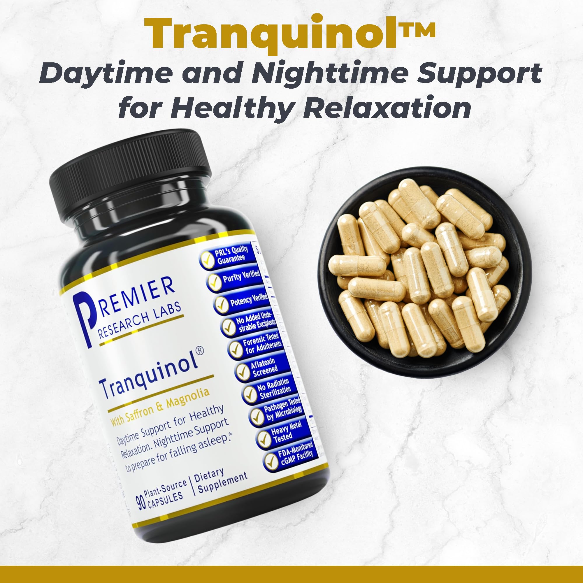 Premier Research Labs Tranquinol - Natural Sleep Aid Supplement for Deep Sleep Support and Calm Mind | Magnesium, Turmeric, Lemon Balm & Saffron Extract - Pure Vegan - 90 Plant-Source Capsules Premier Research LabsAu supplements