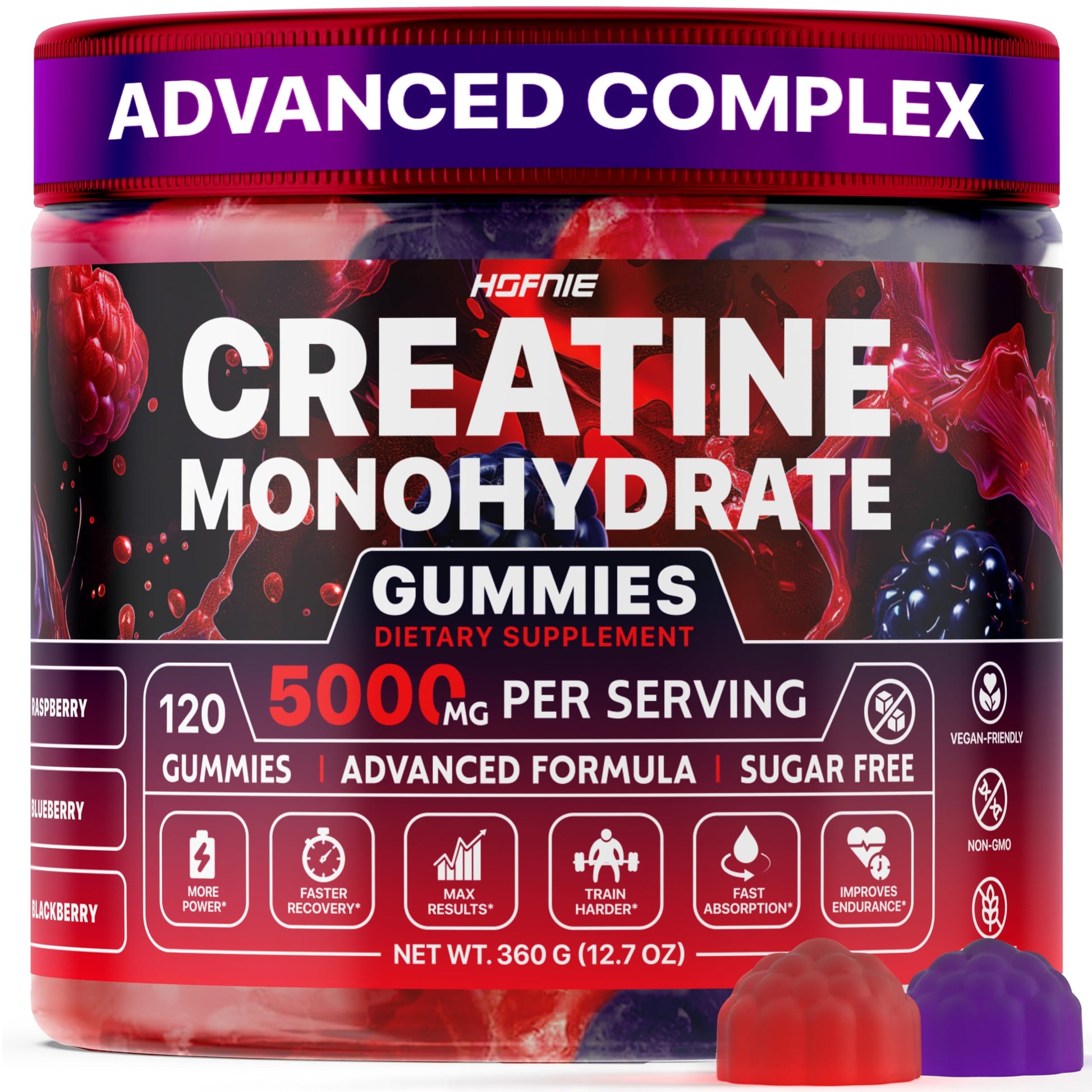Hofnie Creatine Monohydrate Gummies 5000 mg – Vegan, Sugar-Free Pre Workout Creatine for Men & Women – Raspberry & BlackBerry Flavored Chewable Creatine Monohydrate, 120 Gummies (30-Day Supply) HofnieAu supplements