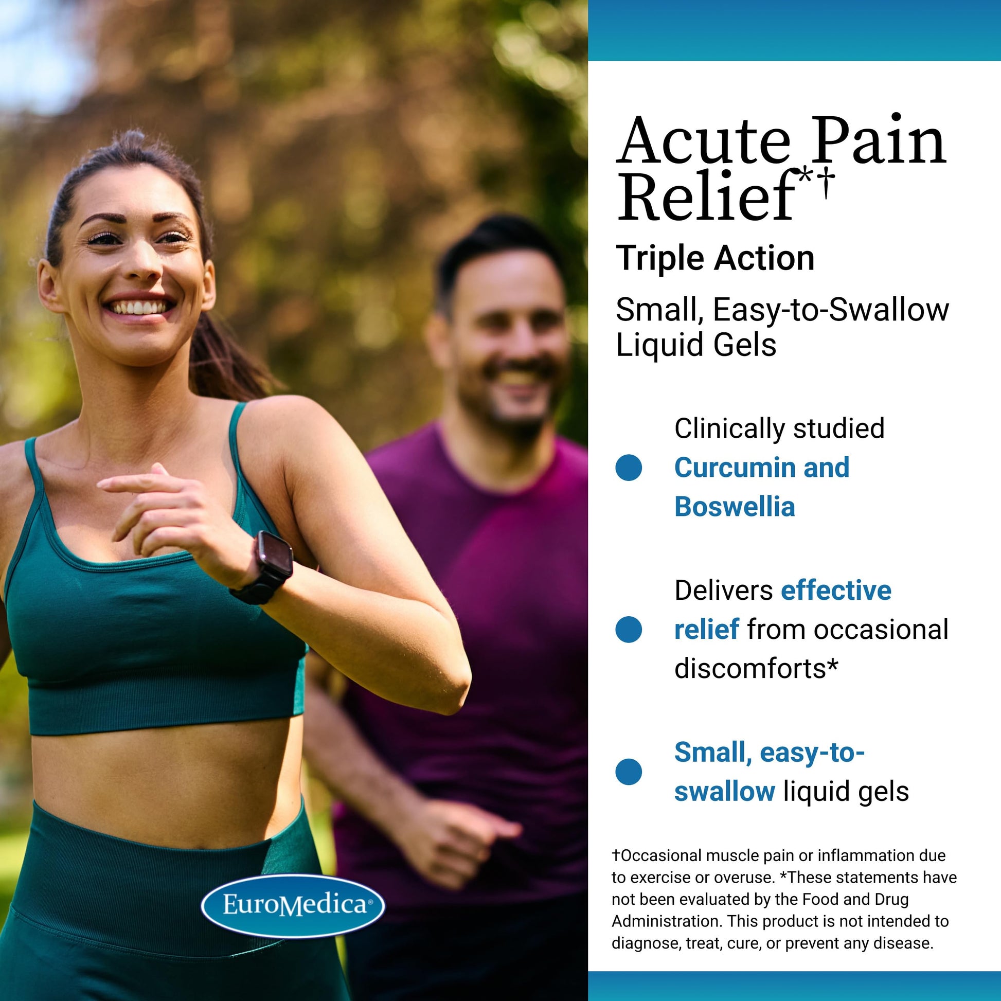 EuroMedica Acute Pain Relief - Dietary Supplement with BCM-95 Curcumin & BOS-10 Boswellia - Black Sesame Seed Oil Supplement to Support Relief of Occasional Discomfort - 60 Liquid Gels EuroMedicaAu supplements