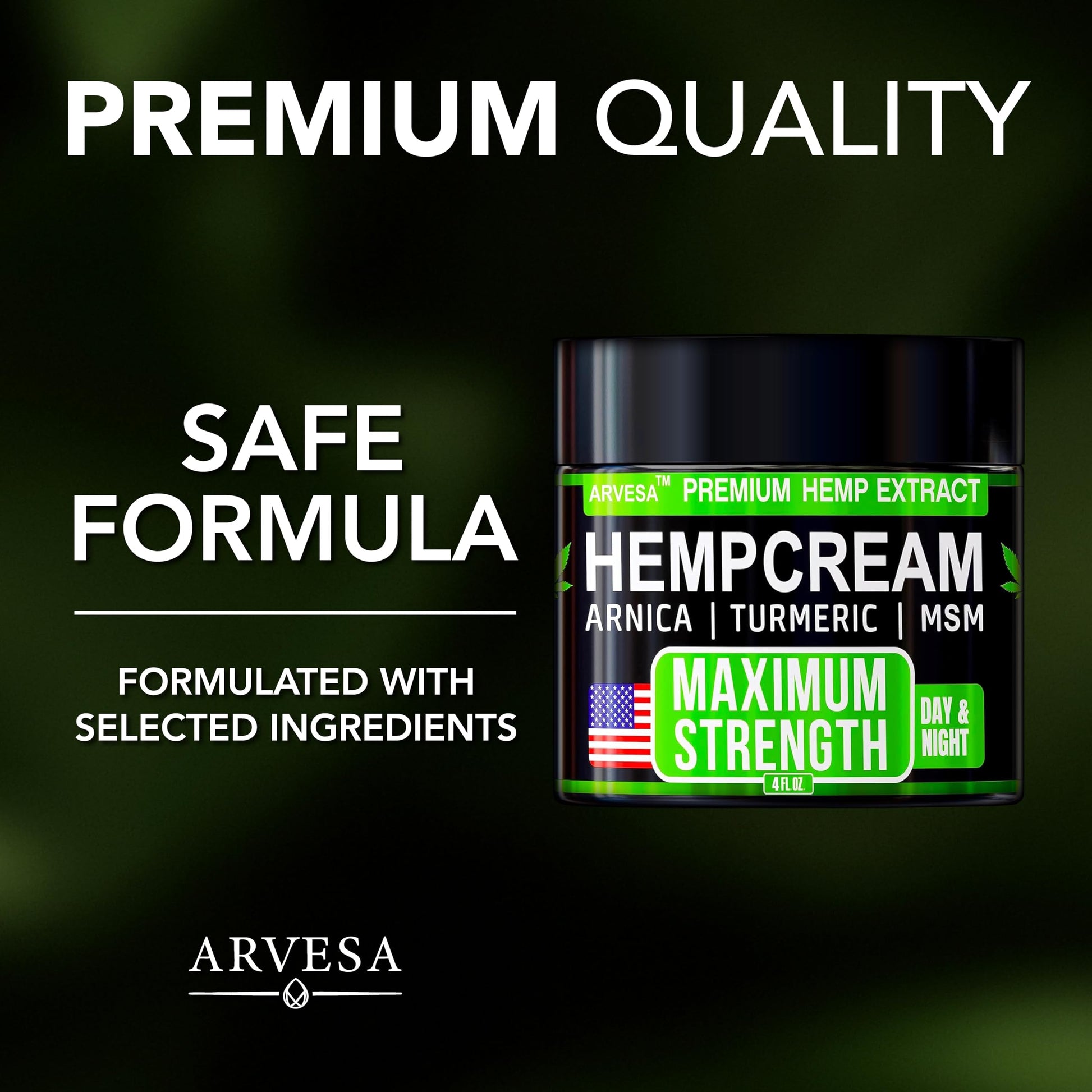 Hemp Cream Maximum Strength with Glucosamine, Arnica, Turmeric, MSM - Natural Hemp Oil Gel Rub - Fast Absorption, Non-Greasy - Advanced Formula - Formulated in USA - 4 FL OZ ArvesaAu supplements