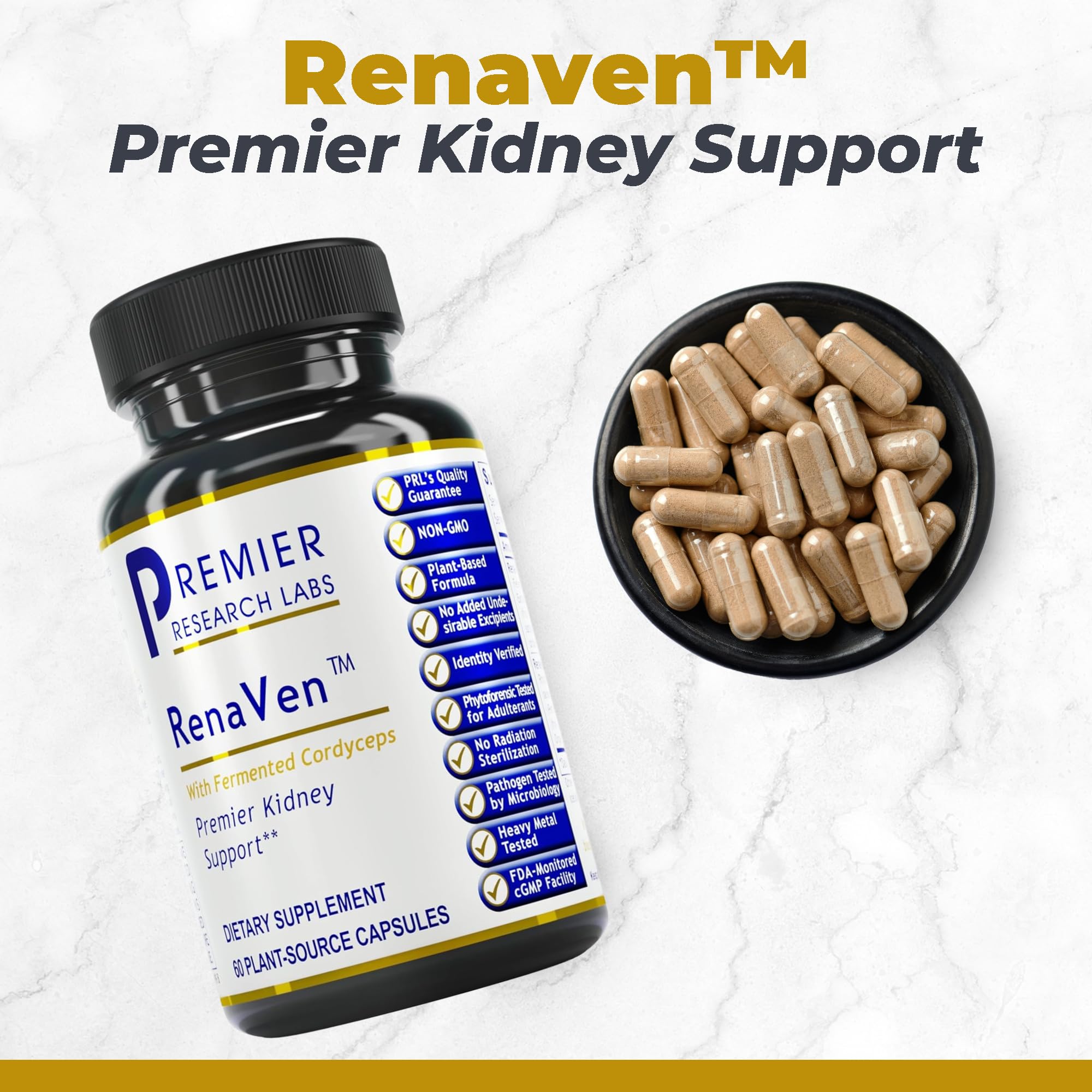 Premier Research Labs RenaVen - Premier Kidney Support for Kidney Cleanse Detox and Repair | Improve Kidney Function and Urinary Support with Fermented Cordyceps - 60 Plant-Source Capsules Premier Research LabsAu supplements