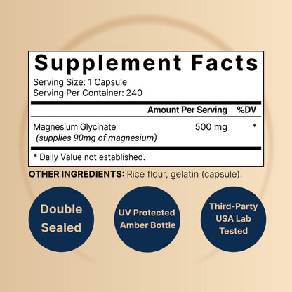 Magnesium Glycinate Capsules 500mg | 240 Count, 100% Chelated & Purified, 3rd Party NatureBellUS supplements