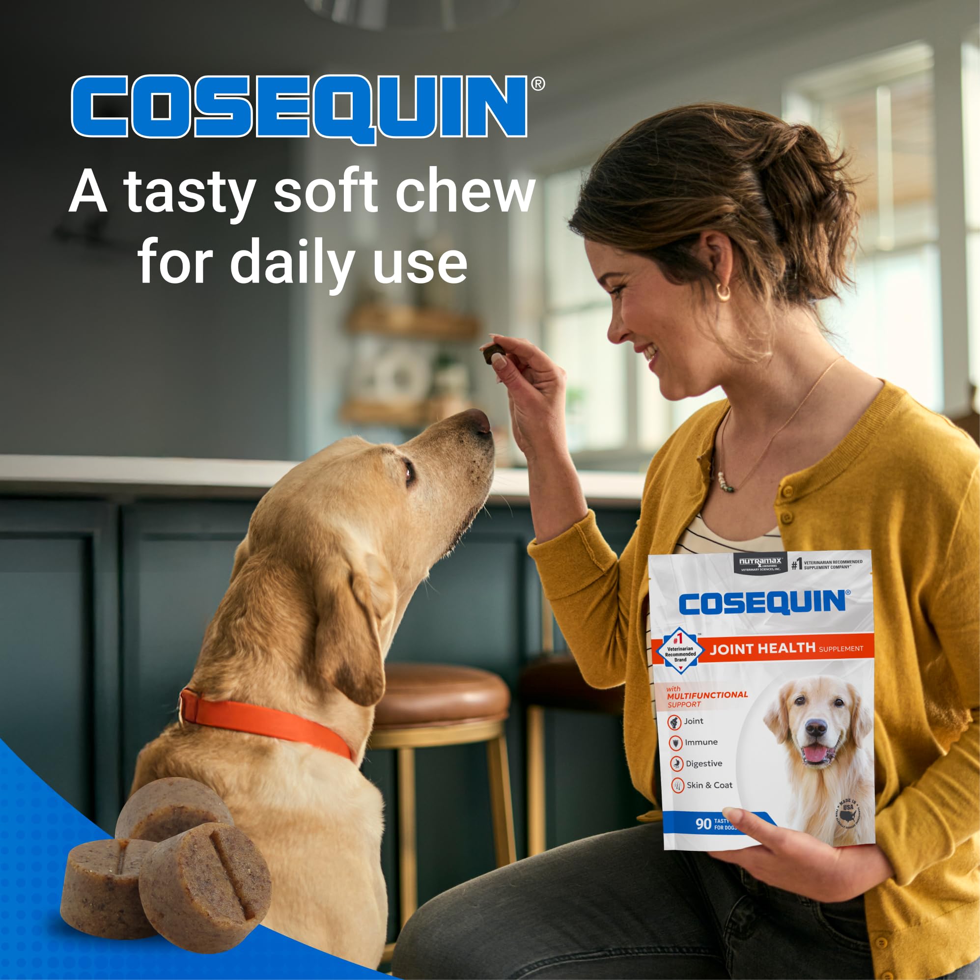 Nutramax Cosequin Joint Health Supplement with Multifunctional Support for Dogs, Soft Chews with Glucosamine, Chondroitin, Omega-3s, and Postbiotics, 90 Count Nutramax LaboratoriesAu supplements