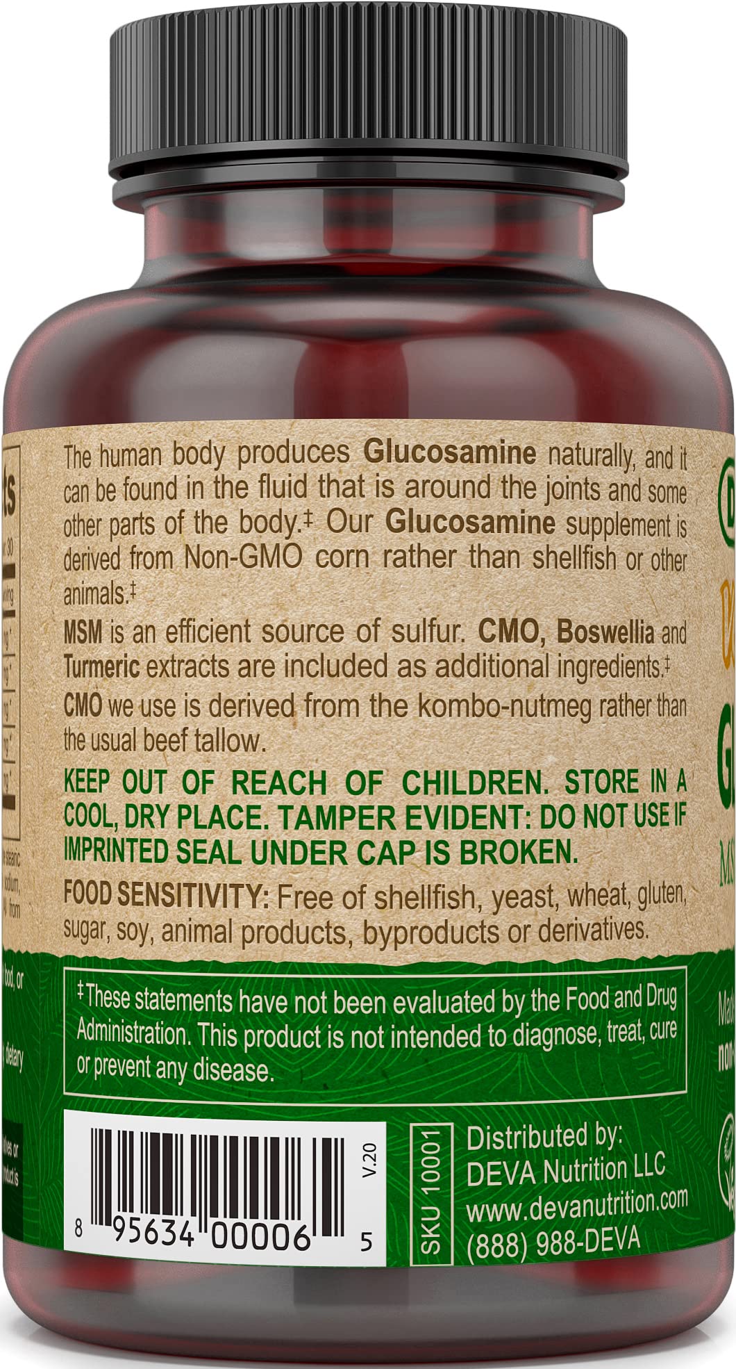 Deva Vegan Glucosamine-MSM-CMO & Turmeric Supplement - Gluten Free Plant Based Nutritional Supplement - 90 Tablets, 1-Pack DEVAAu supplements