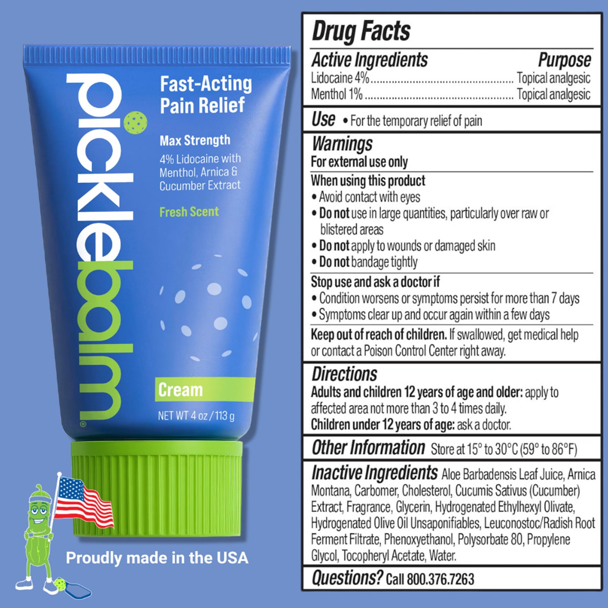 PickleBalm Pickleball Post-Game Muscle Pain Relief Cream with 4% Lidocaine, Arnica, Menthol, Cucumber Seed Extract for Shoulders, Knees, Wrists, and More, 4oz Cream PickleBalmAu supplements