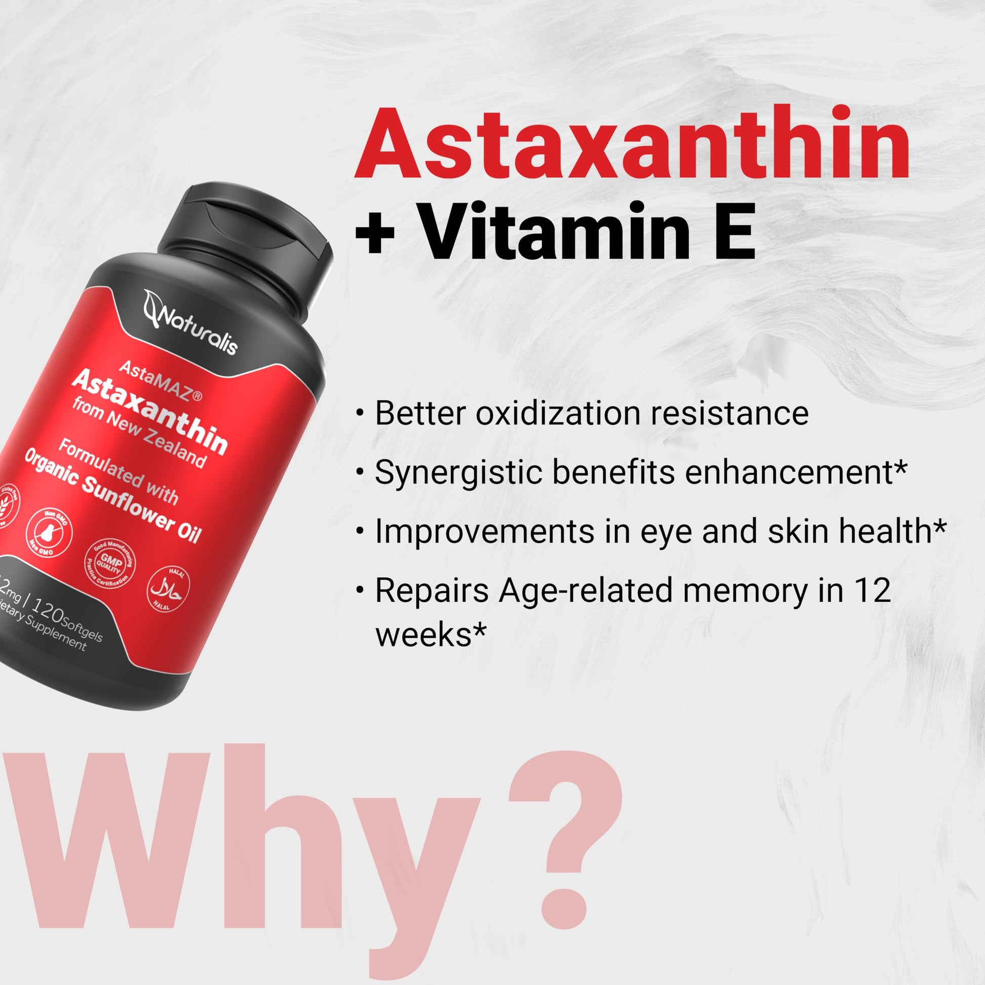 Naturalis New Zealand Astaxanthin (12mg) | Enhanced with Natural Vitamin E | Non-GMO, Soy & Gluten Free | 120 Softgels (4 Month Supply) NaturalisAu supplements