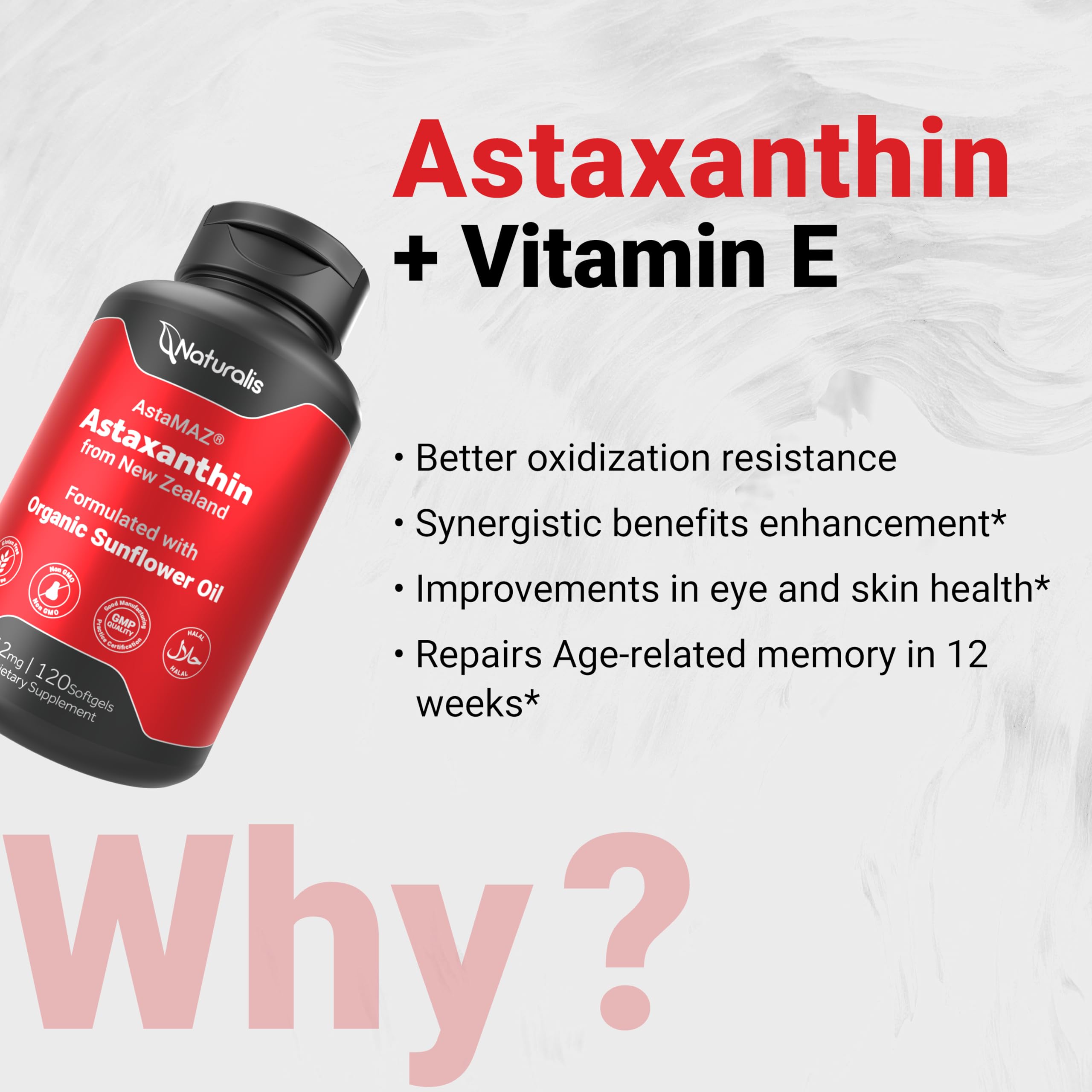 Naturalis New Zealand Astaxanthin (12mg) | Enhanced with Natural Vitamin E | Non-GMO, Soy & Gluten Free | 120 Softgels (4 Month Supply) NaturalisAu supplements
