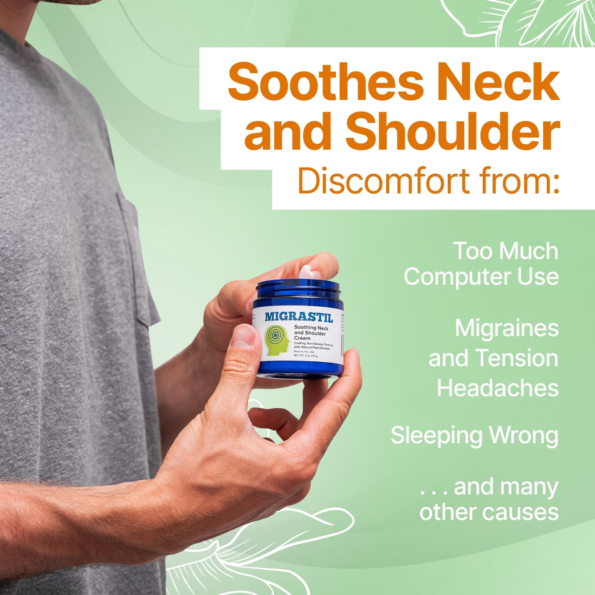 Basic Vigor Migrastil Neck & Shoulder Cream. Cooling Comfort for Migraines, Tech Neck & Tension. (4 oz.) Made in The USA. Basic VigorAu supplements