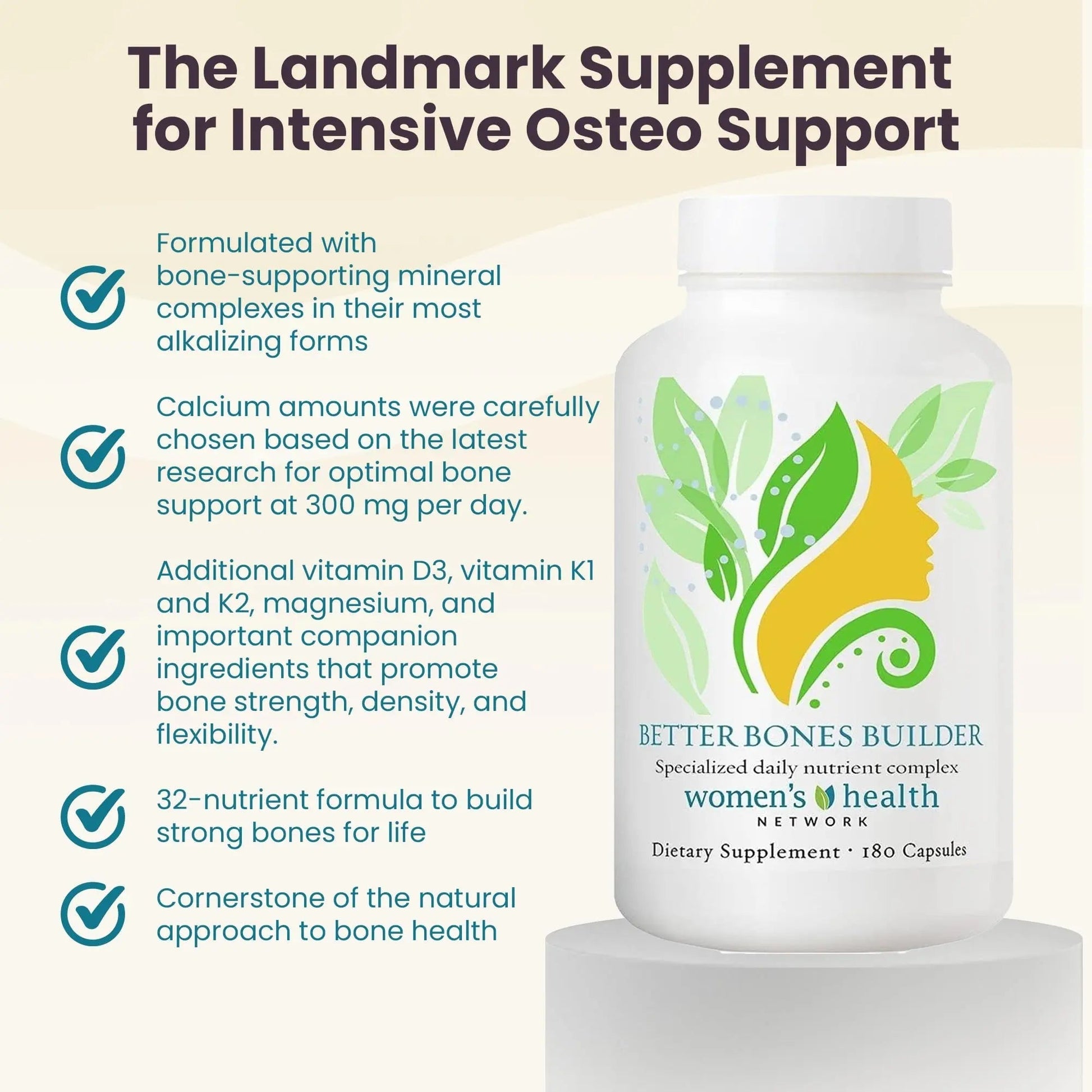 Better Bones Builder - 32-in-1 Calcium Supplements for Women, 300mg Calcium with Vitamin A, C, D3, K, and 300mg Magnesium, Zinc Selenium Women's Health NetworkAu supplements
