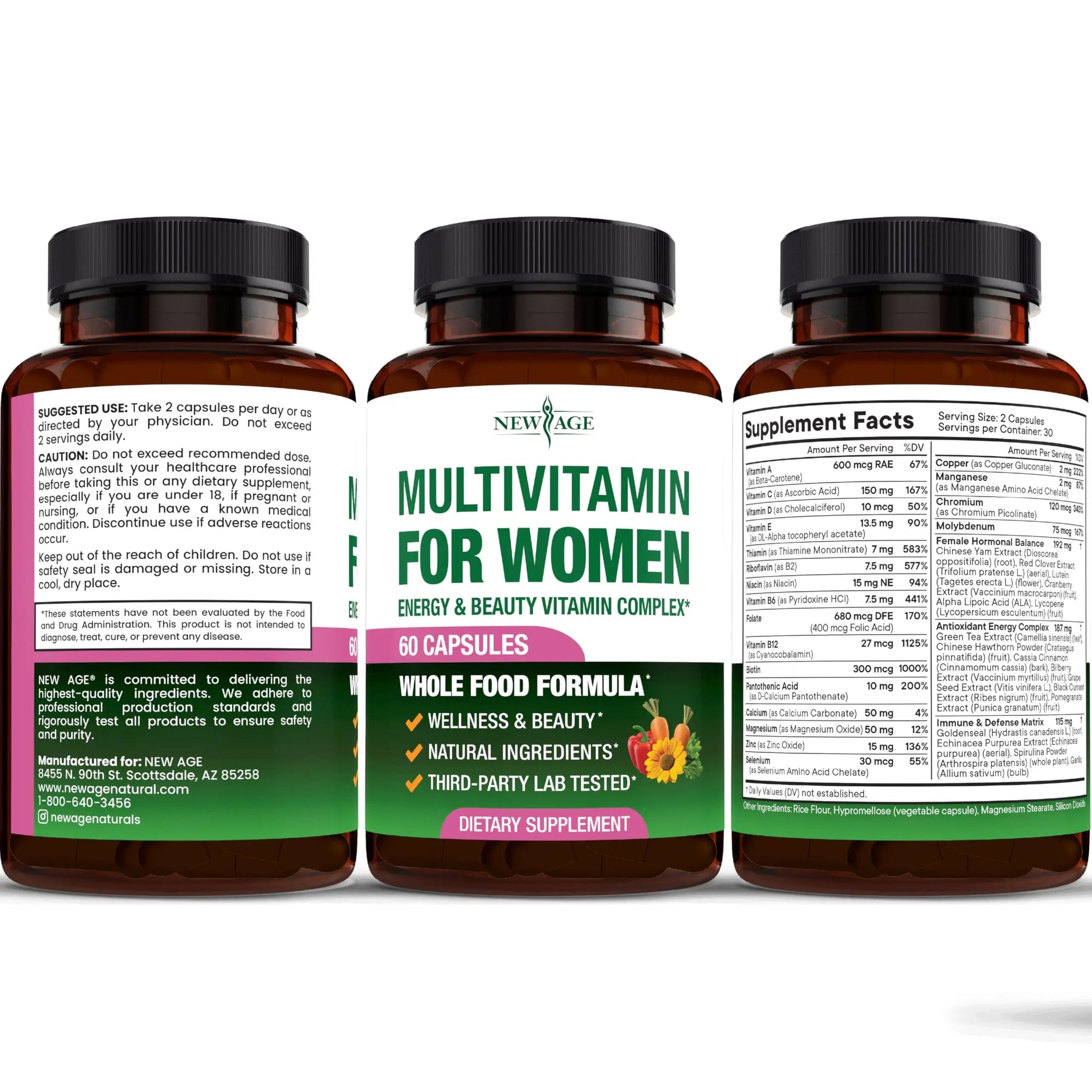 NEW AGE Multivitamin for Women - B-Complex, Whole Foods, Hair Support, Iron - All in1 Womens Multivitamin NEW AGEAu supplements