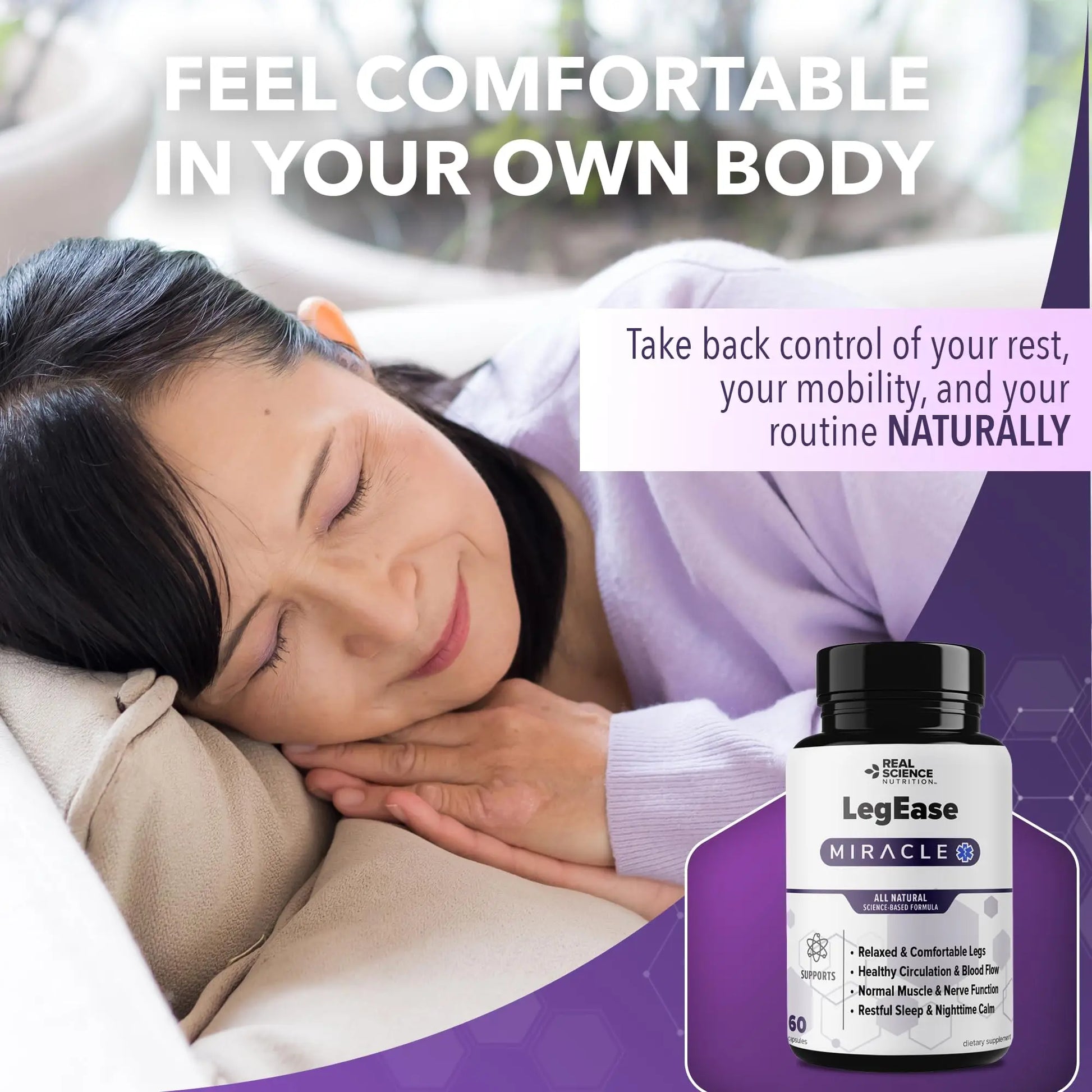 Real Science LegEase Miracle – All Natural Restless Legs Syndrome Relief & Leg Cramp Supplement with Vitamins C, D, K, B6, B12 + Nitric Oxide Support – Sleep & Circulation Aid – Made in USA, 60 Caps Real Science NutritionAu supplements