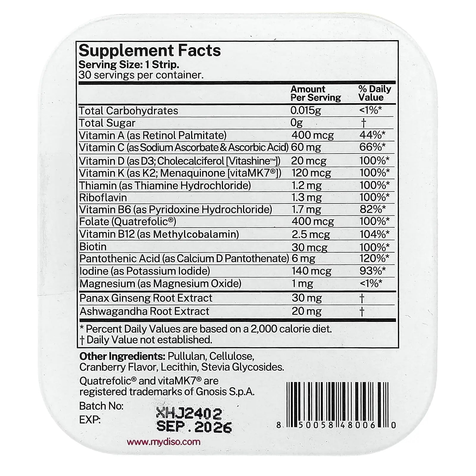 DISO - M-VIT - Fast-Dissolving Multivitamin Oral Strips, Cranberry Flavor, Vegan, Sugar Free, Gluten Free, Individually Wrapped DISOAu supplements