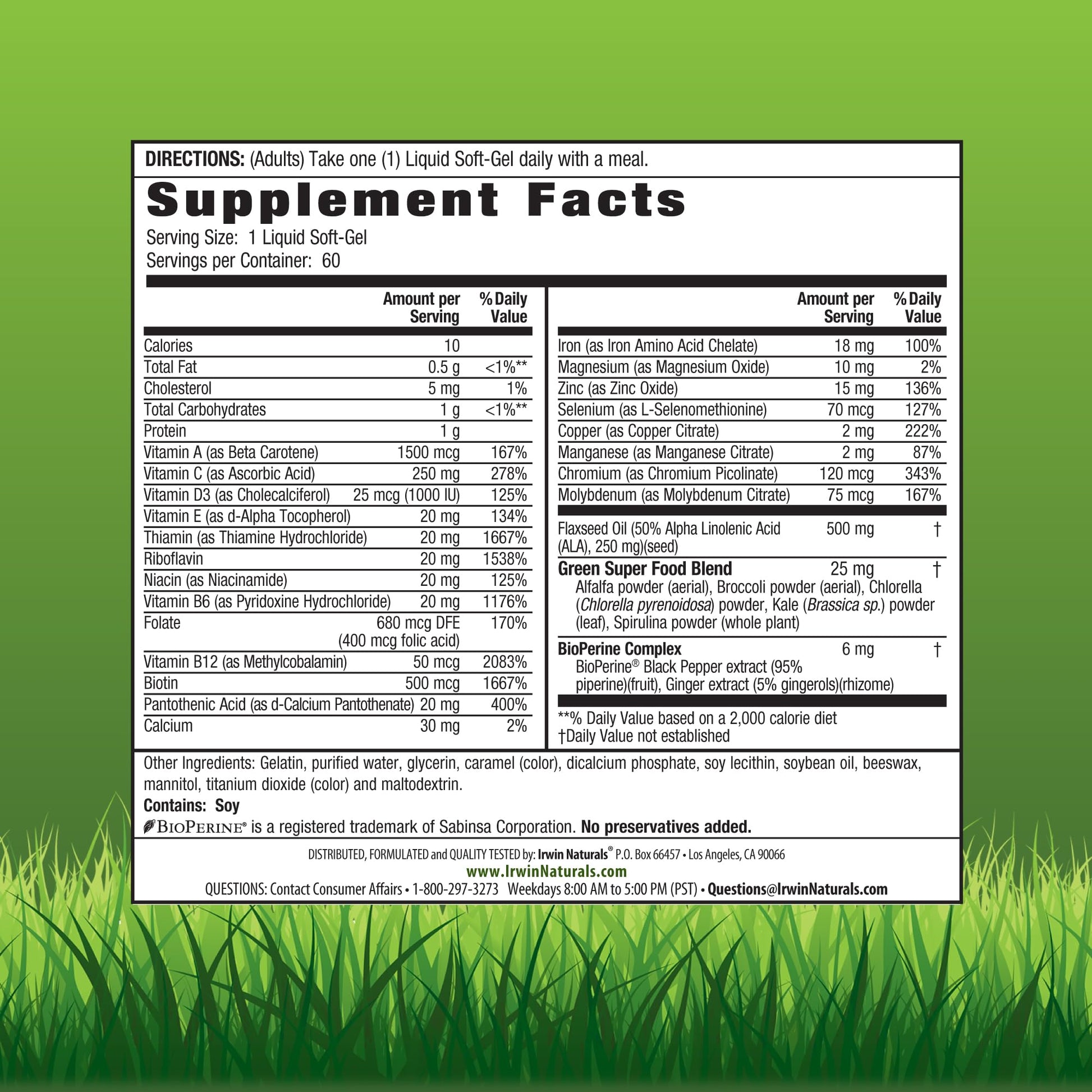 Irwin Naturals Only One Liquid-Gel Multi with Iron - 60 Liquid Softgels - Daily Essential Vitamins, Minerals, Antioxidants, Omega-3s & Green Super Foods Irwin NaturalsAu supplements