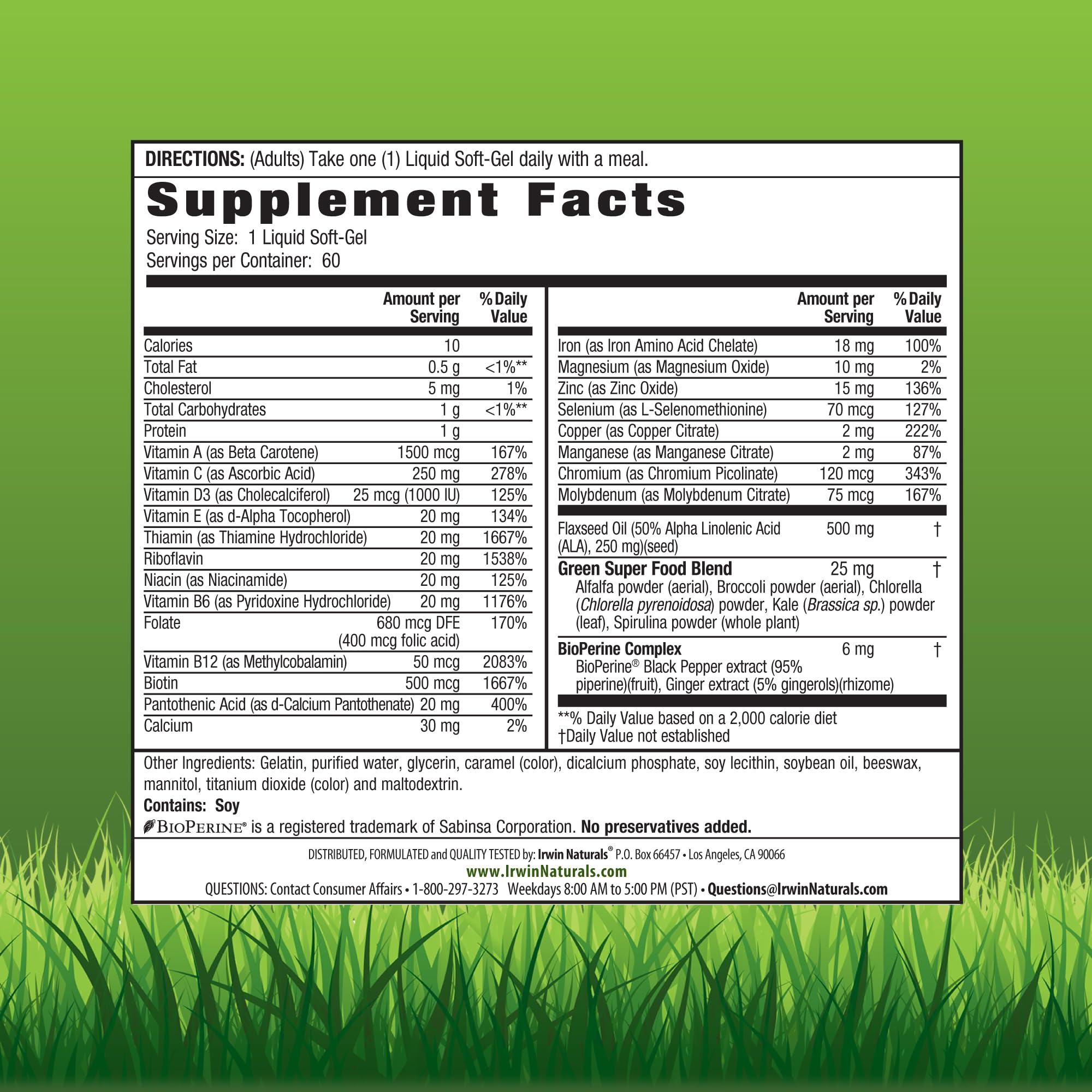 Irwin Naturals Only One Liquid-Gel Multi with Iron - 60 Liquid Softgels - Daily Essential Vitamins, Minerals, Antioxidants, Omega-3s & Green Super Foods Irwin NaturalsAu supplements