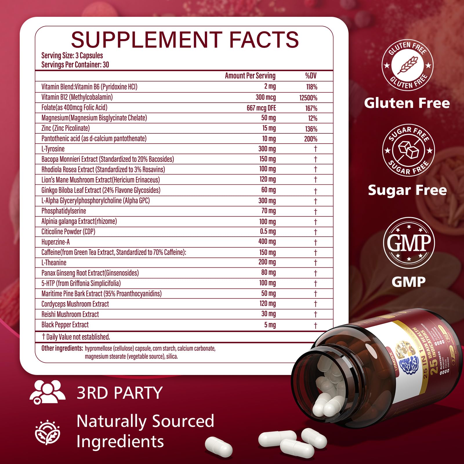 UIMISX Brain Supplement for Mental Alertness, Memory, Focus & Energy, Alpha GPC, Huperzine-A, L-Tyrosine, Phosphatidylserine, Vitamins B6 B12, High Absorption, 90 Capsules UIMISXAu supplements