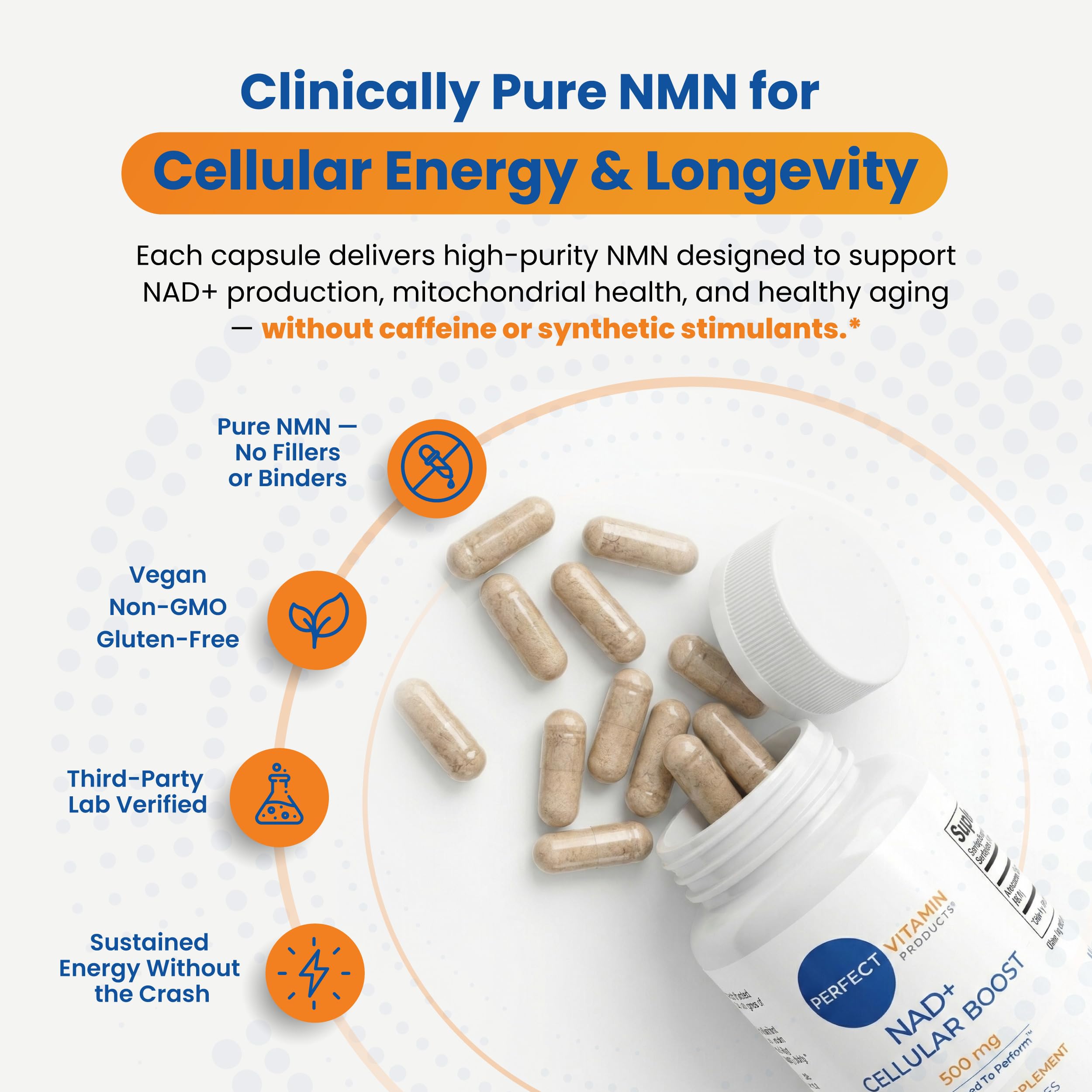 Perfect Vitamin Products NAD+ Cellular Boost – 500mg NMN Supplement for NAD+ Support, Cellular Energy, Brain Clarity & Anti-Aging – Longevity & Recovery Support – 90 Vegan Capsules (30 Servings) Perfect Vitamin ProductsAu supplements