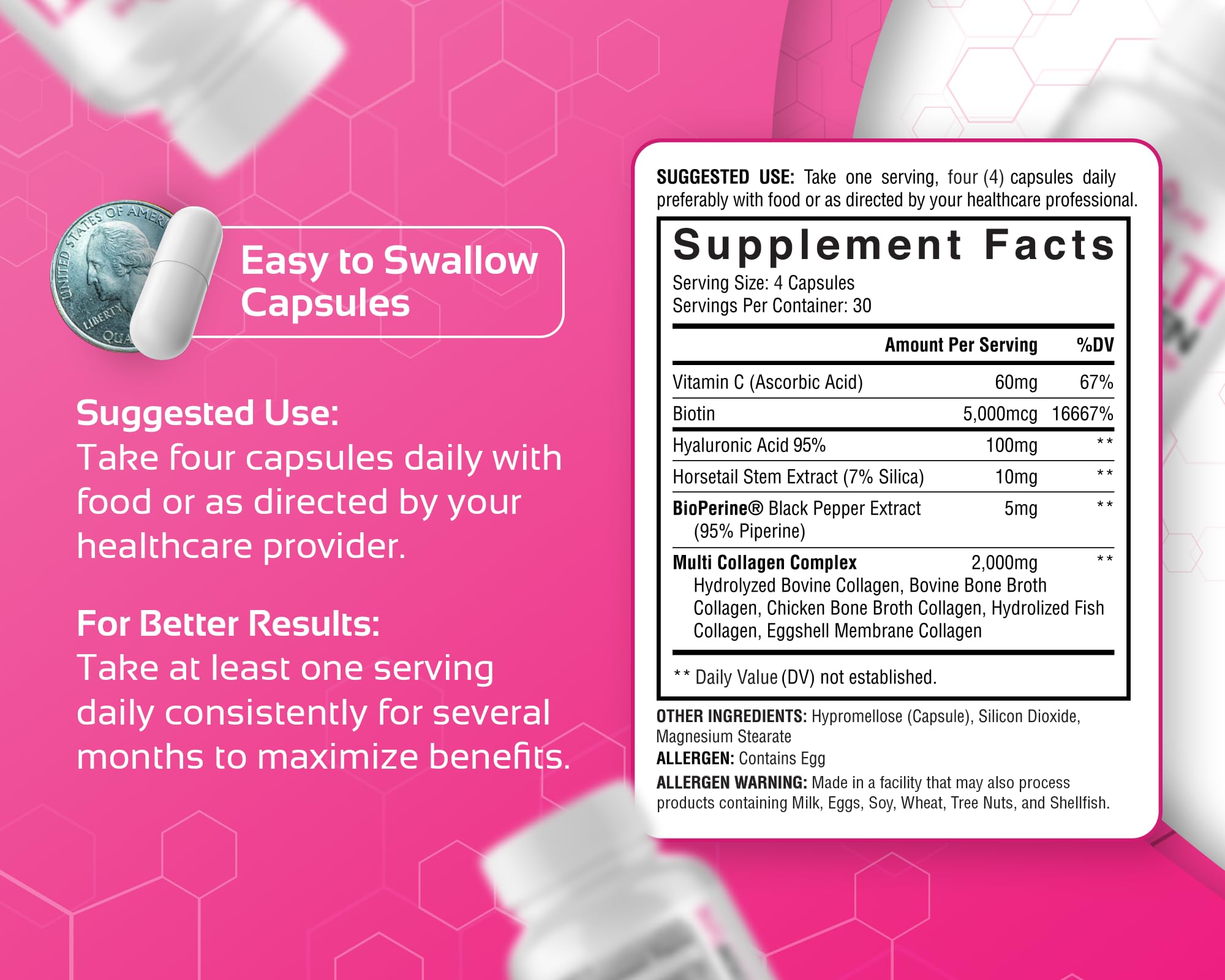 CogniTune Multi Collagen Peptides for Women with Biotin, Hyaluronic Acid, Vitamin C - 5 Types I II III V X Colageno Hidrolizado - 2000mg Hair Skin Nails Joints Support - 120 Capsules CogniTuneAu supplements