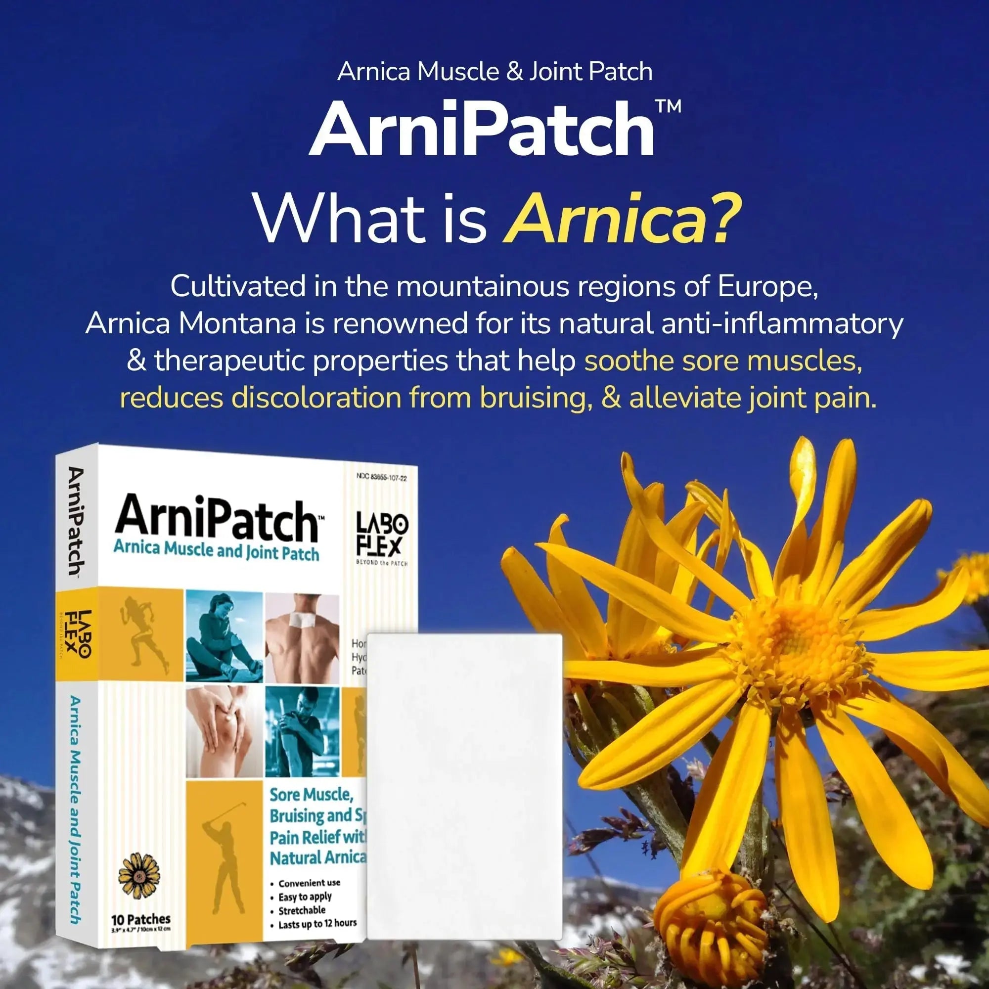 LABOFLEX Arnipatch Natural Arnica Pain Relief Hydrogel Patches – Long Lasting Relief for Muscle Soreness, Swelling, Inflammation, Stiffness & Injury on Back, Knee & Neck (Box, 10, Count) LABOFLEXAu supplements