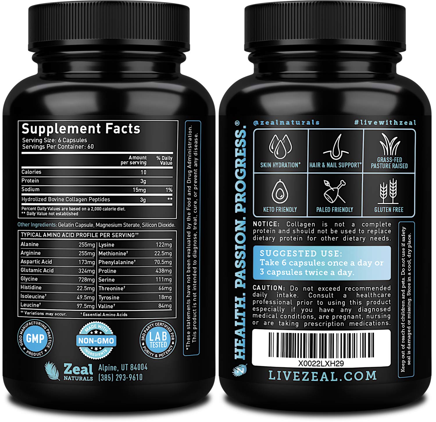 Zeal Naturals Collagen Peptides Collagen Pills (360 Capsules) Grass Fed Collagen Pepetide Powder - Hydrolyzed Collagen Powder for JointTendon SupplementHair Skin and Nails - Zeal NaturalsAu supplements