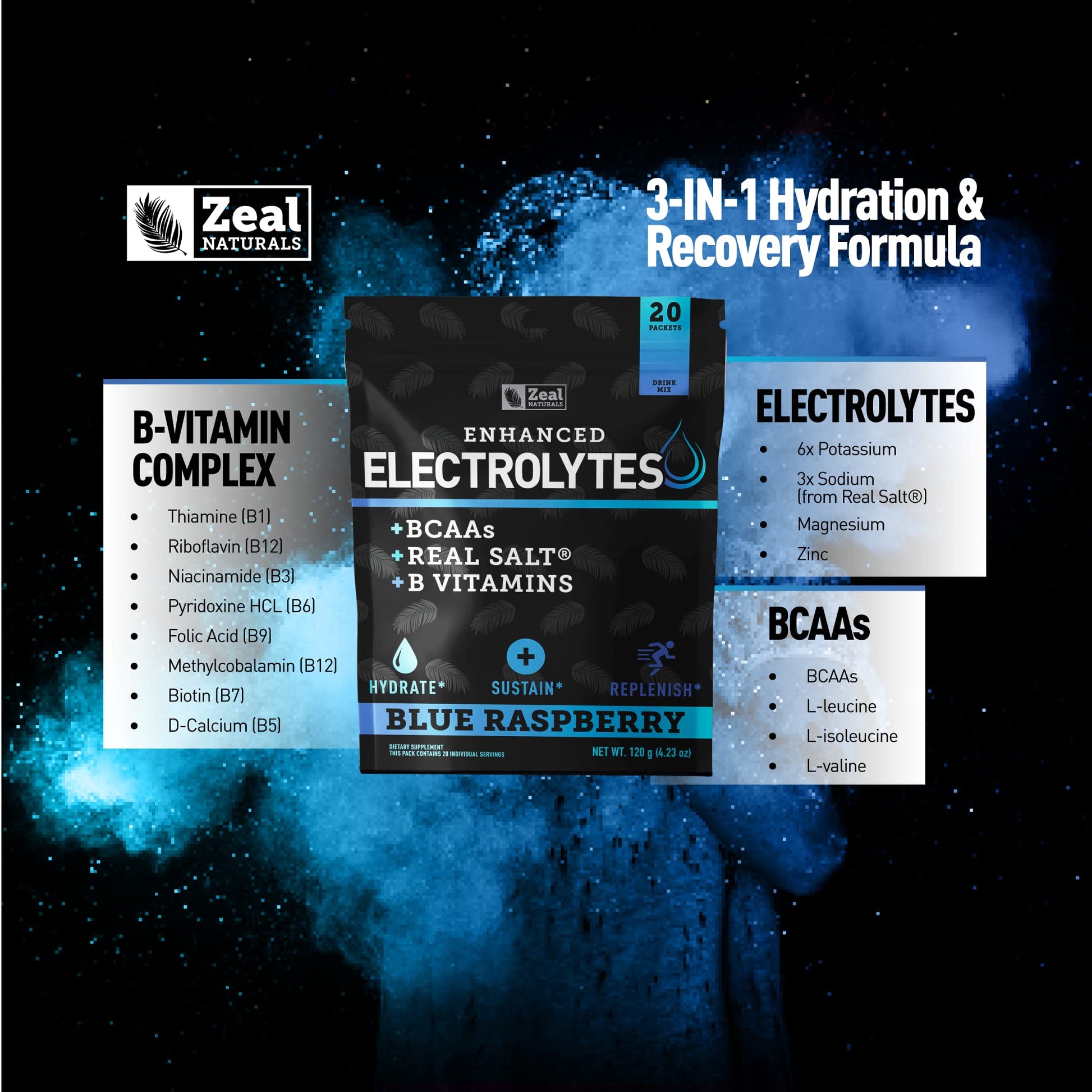 Enhanced Powder Stick Packs (Blue Raspberry - 20 Packets) Sugar Free + BCAA B-Vitamin Zeal NaturalsAu supplements