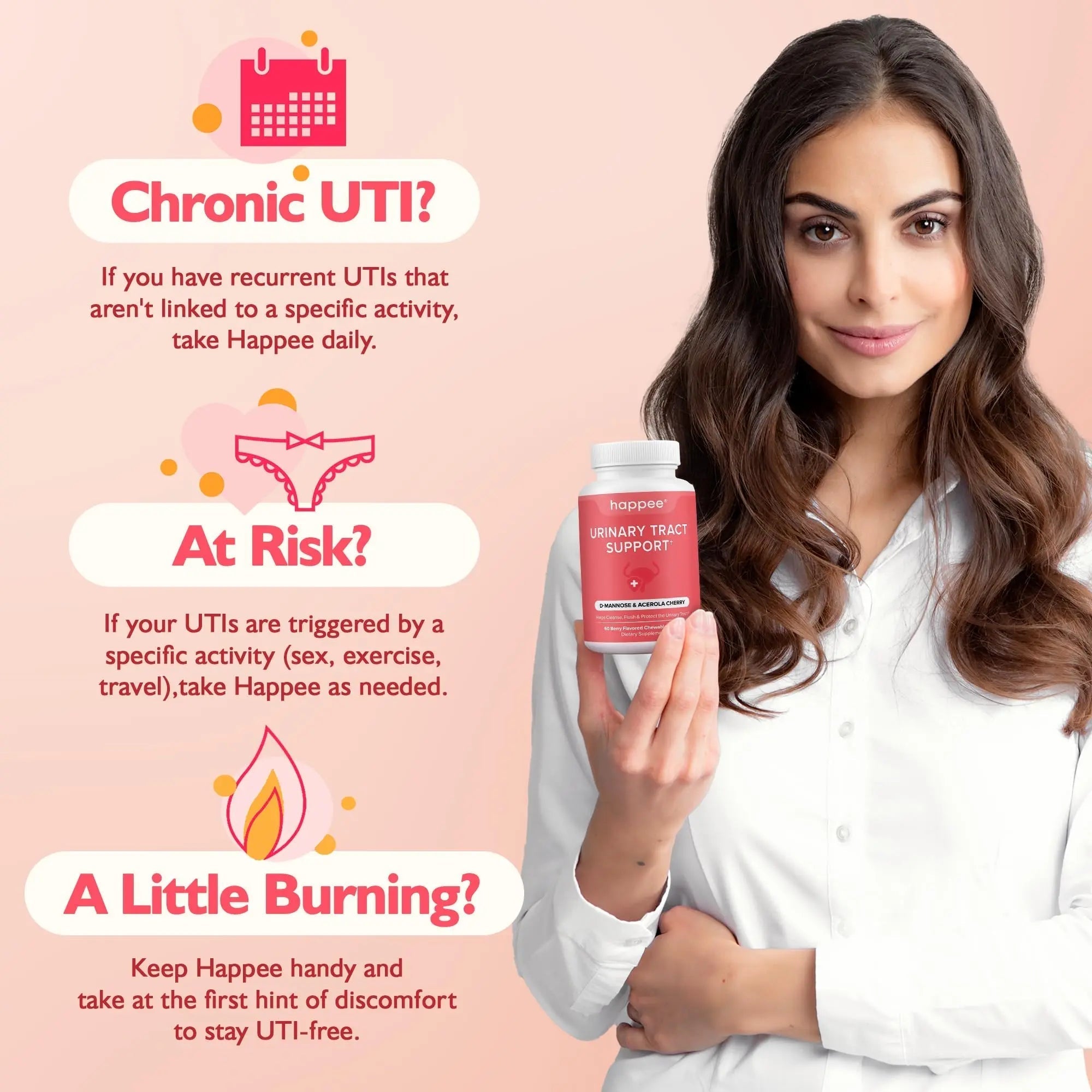 Happee Urinary Tract Health Supplement for Women & Men – Fast-Acting UTI Relief and Prevention, 500mg D-Mannose & Antioxidants, Supports Kidney and Bladder Health, Berry Flavor, 60 Chewables HappeeAu supplements
