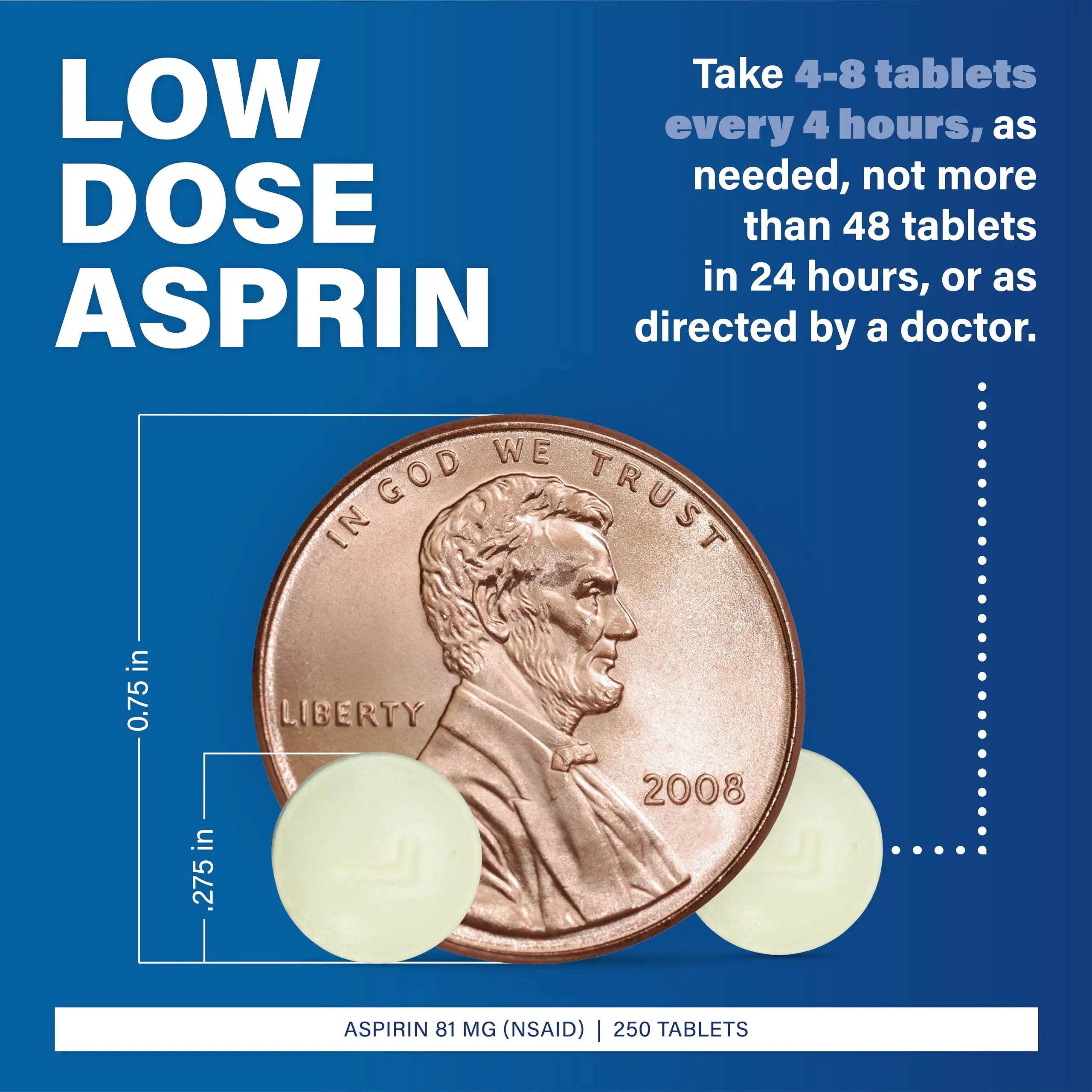 MAJOR Aspirin Low Dose 81 Mg - Pain Reliever (NSAID) - Enteric Coated - 250 Tablets MAJORAu supplements