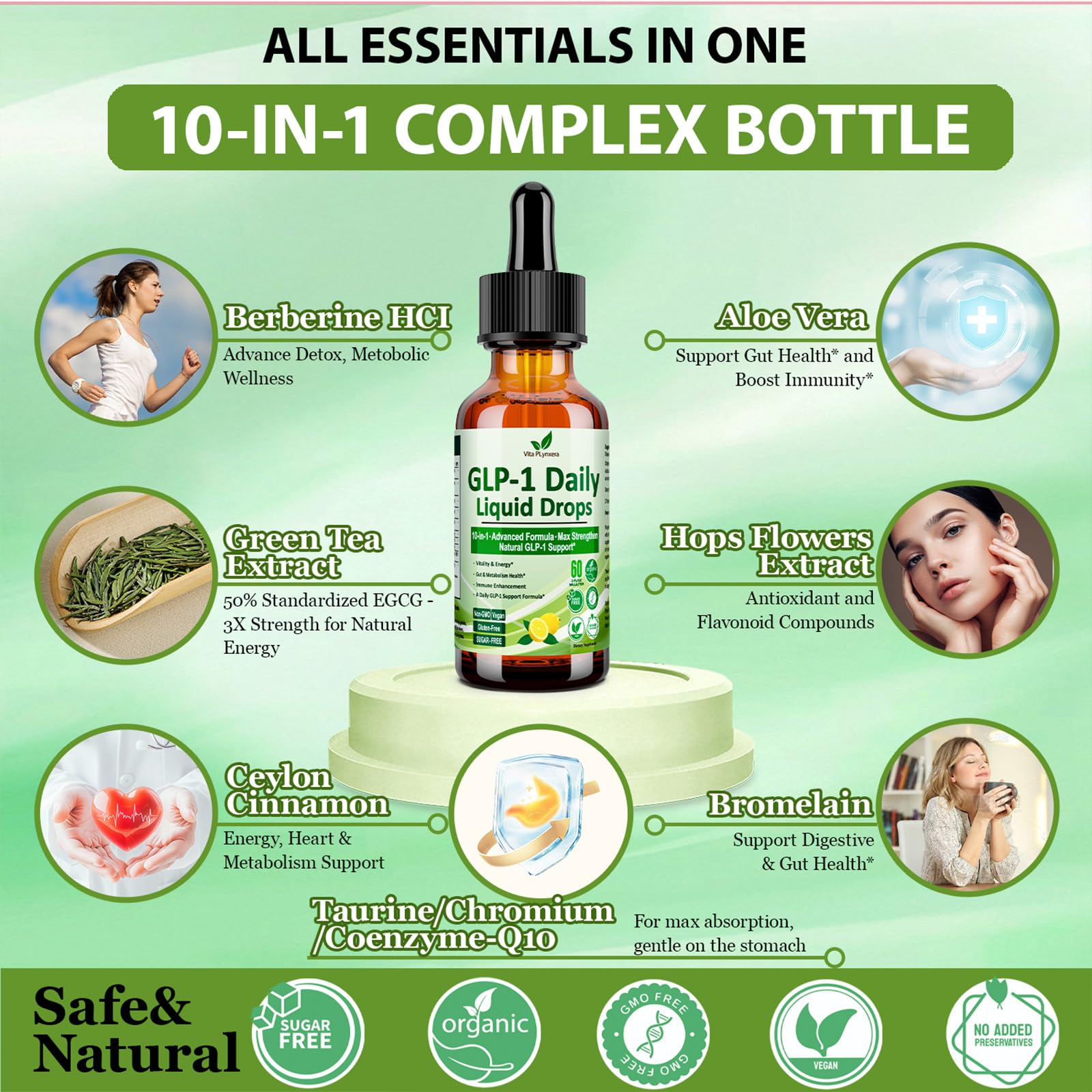 2 Pack Metabolic Support Liquid Drops, 10-in-1 Formula with Berberine, Ceylon Cinnamon, Prebiotic Fiber & Green Tea Extract | Digestive & Gut Health for Women & Men | Vegan, Non-GMO Vita PLynxeraAu supplements