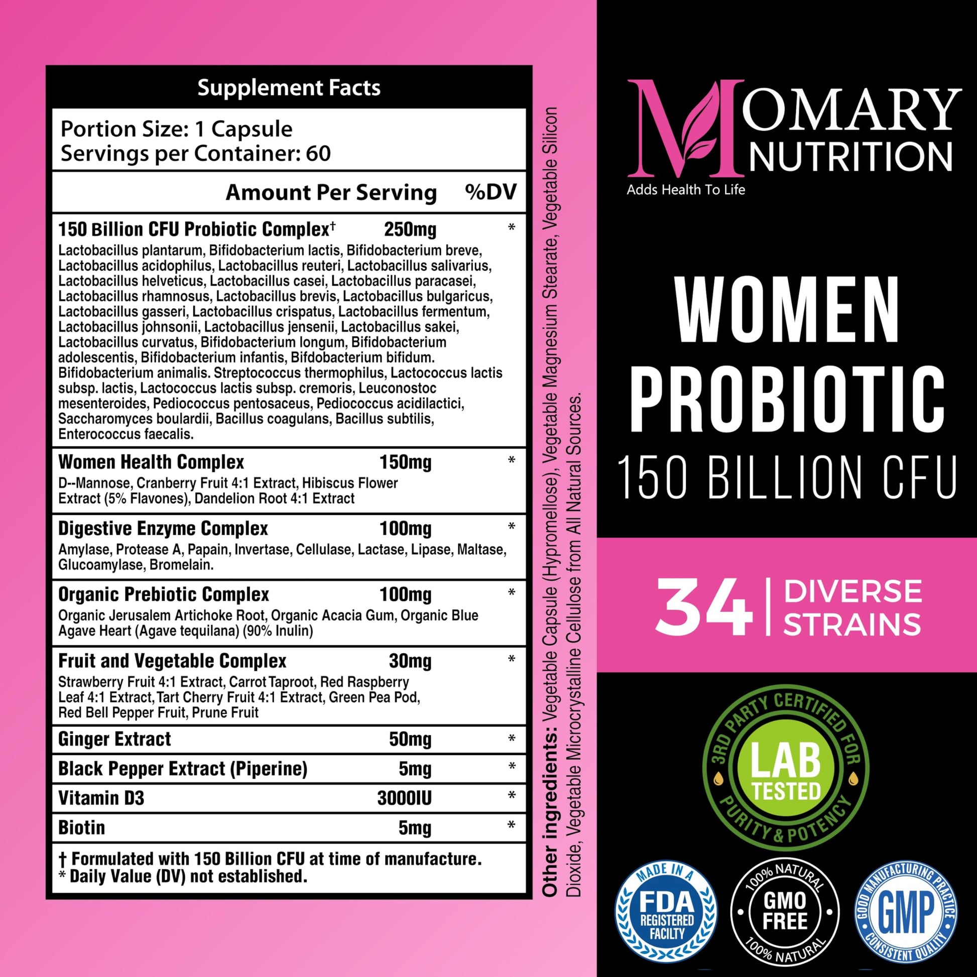 9-in-1 Bio Cultures Complex for Women – 150 Billion CFU Probiotics with 34 Diverse Strains, Organic Prebiotics, Postbiotics, Digestive Enzymes & Biotin – Supports Digestive Balance & Gut Microbiome MOMARY NUTRITIONAu supplements
