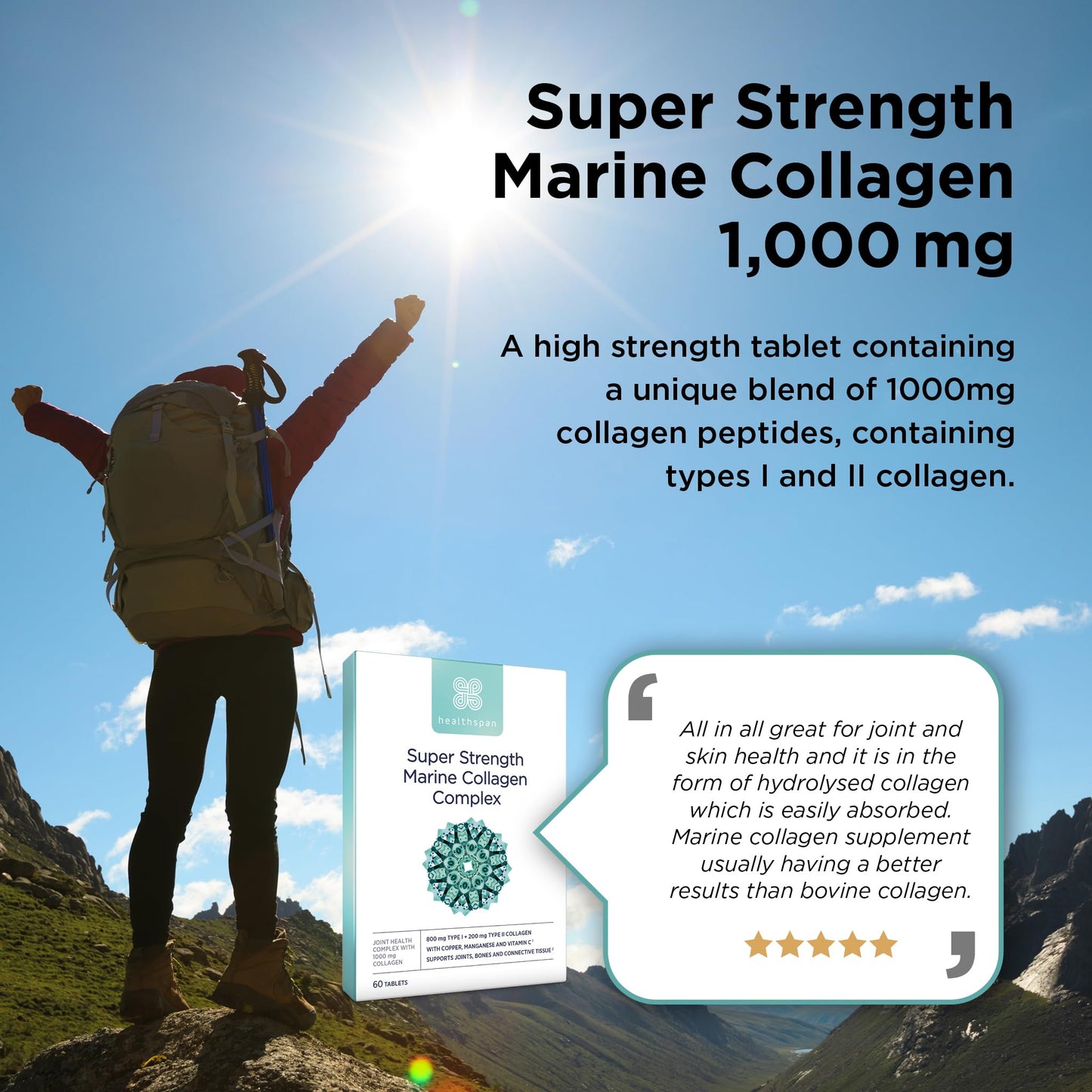 Healthspan 1,000mg Marine Collagen Complex 60 Tablets | 800mg Type I + 200mg Type II Collagen healthspanUS supplements