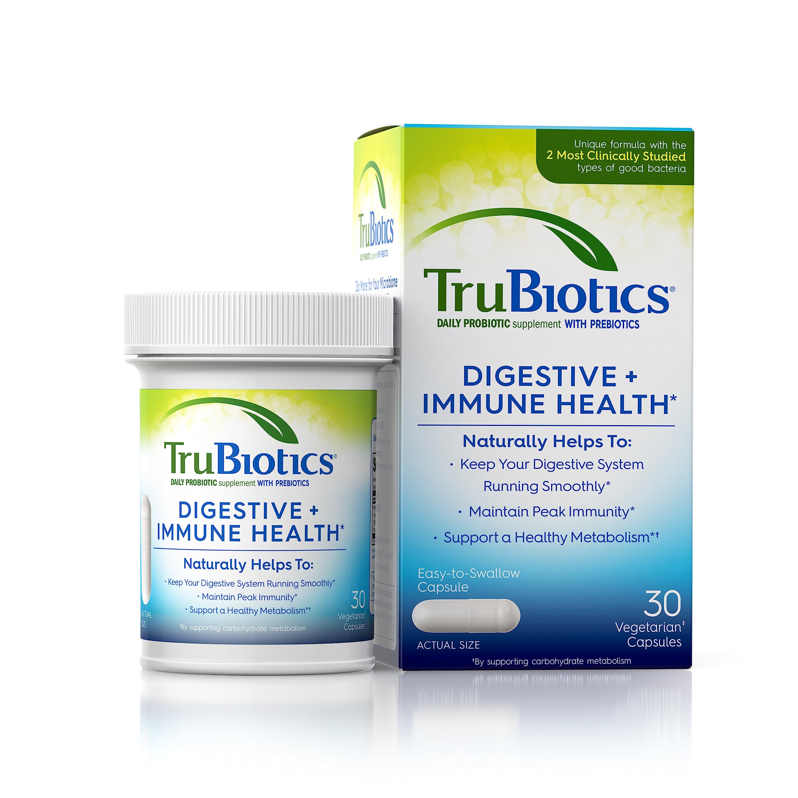 TruBiotics Probiotics for Digestive & Immune Health, Supports Regularity & Helps Relieve Abdominal Discomfort, Gas & Bloating, 2 Clinically Studied Probiotic Strains, Plus Prebiotics, 30 Capsules TruBioticsAu supplements