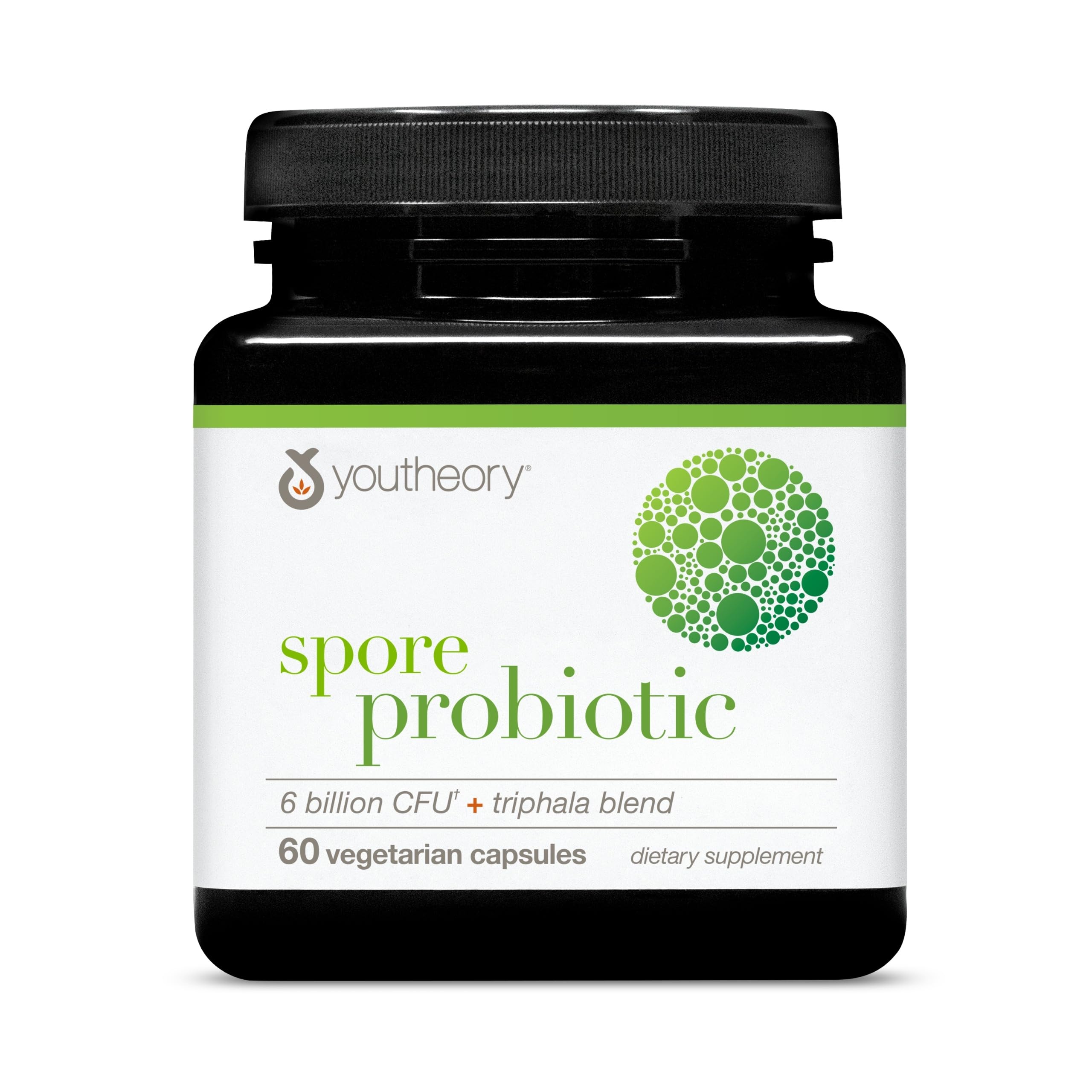 Youtheory Spore Probiotic - Helps Gut Health* - 6 Billion CFU with Prebiotics - Supports Regular Bowel Movement & Diarrhea Relief* - Shelf Stable - 60 Vegetarian Capsules (30-Day Supply) YoutheoryAu supplements