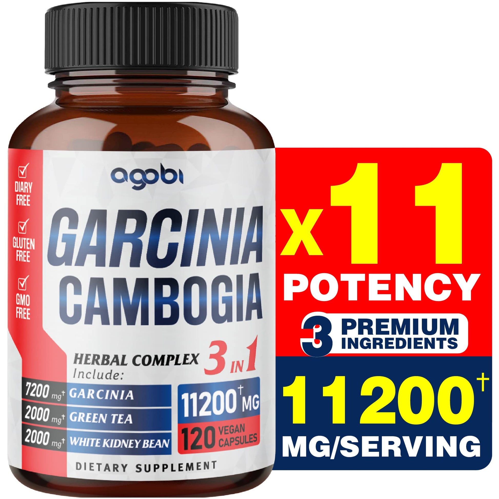 agobi 3in1 Garcinia Cambogia Extract Capsules - 11200mg Herbal Supplement for Body Health agobiAu supplements