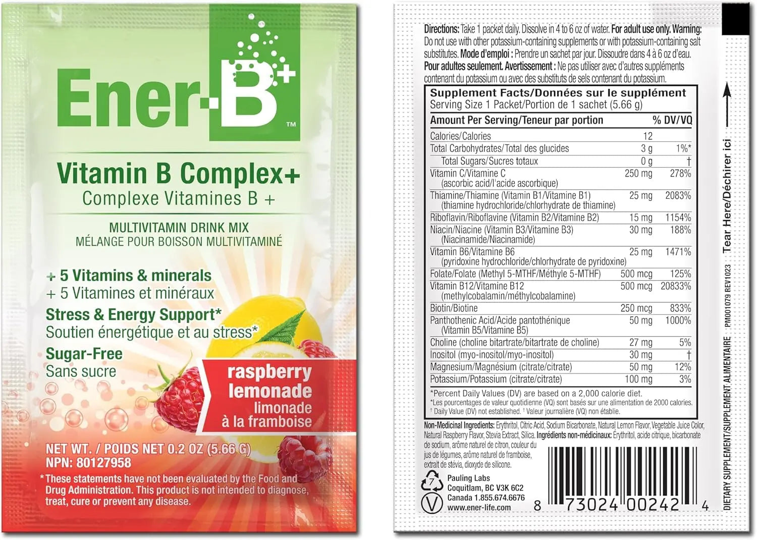 Ener-B+ Sugar Free Multivitamin Drink Mix - Vitamin Packets for Water, Electrolytes Powder No Sugar, Hydration Boost Packets, Zero Sugar Ener-LifeAu supplements