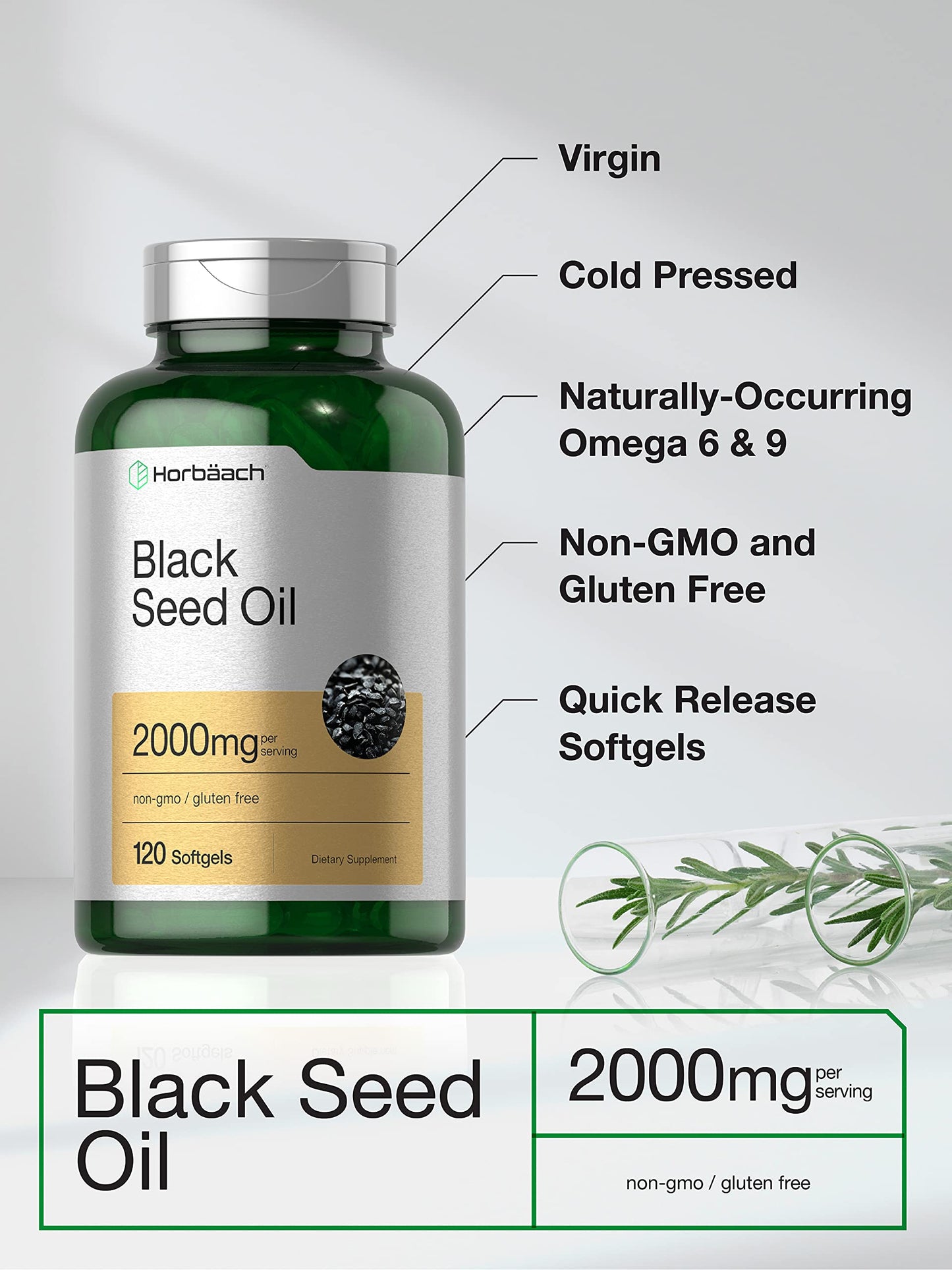 Black Seed Oil 2000mg | 120 Softgel Capsules | Cold Pressed Nigella Sativa Pills HorbäachUS supplements