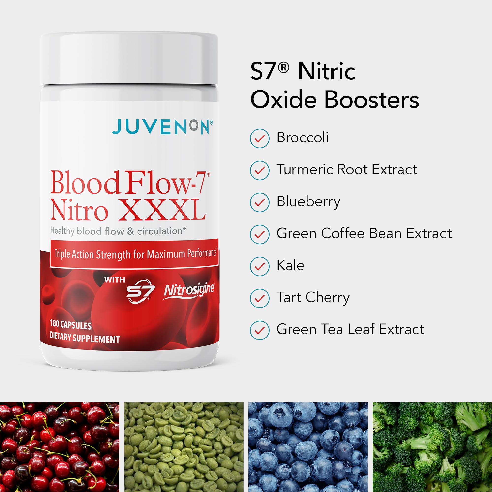 Juvenon BloodFlow-7 XXXL Nitric Oxide Supplements for Men & Women - More Powerful, Longer Lasting Natural Nitric Oxide Booster with Nitrosigine® + S7® - Blood Flow & Circulation Support (1-Pack) JuvenonAu supplements