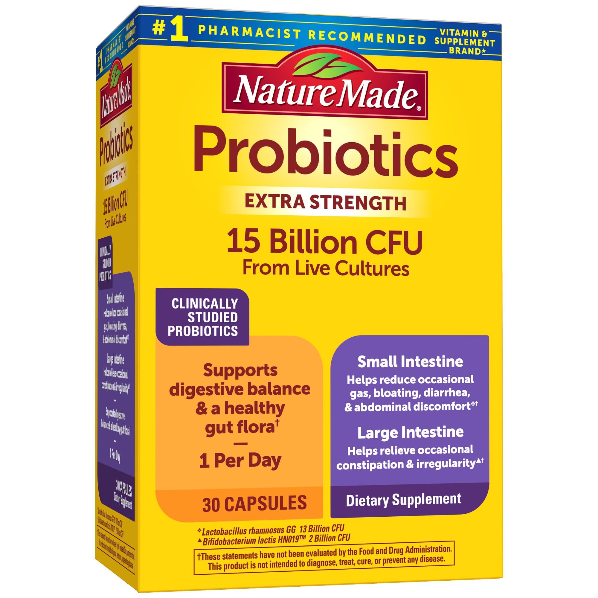 Nature Made Probiotics for Digestive Health Extra Strength 15 Billion CFU from Live Cultures, Probiotics for Women and Men, 30 Probiotic Capsules, 30 Day Supply Nature MadeAu supplements