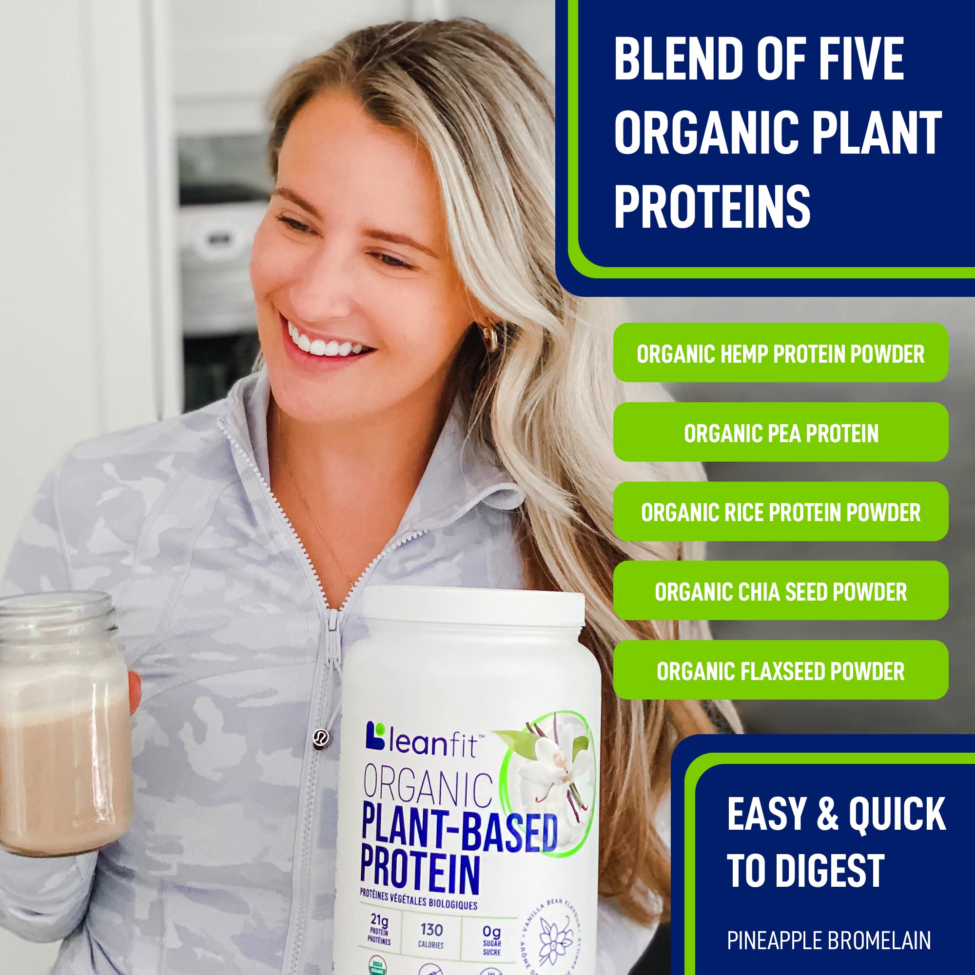 LeanFit Organic Plant-Based Protein, Natural Vanilla Flavor, 21g Vegan Protein, 19 Servings LeanFitUS supplements