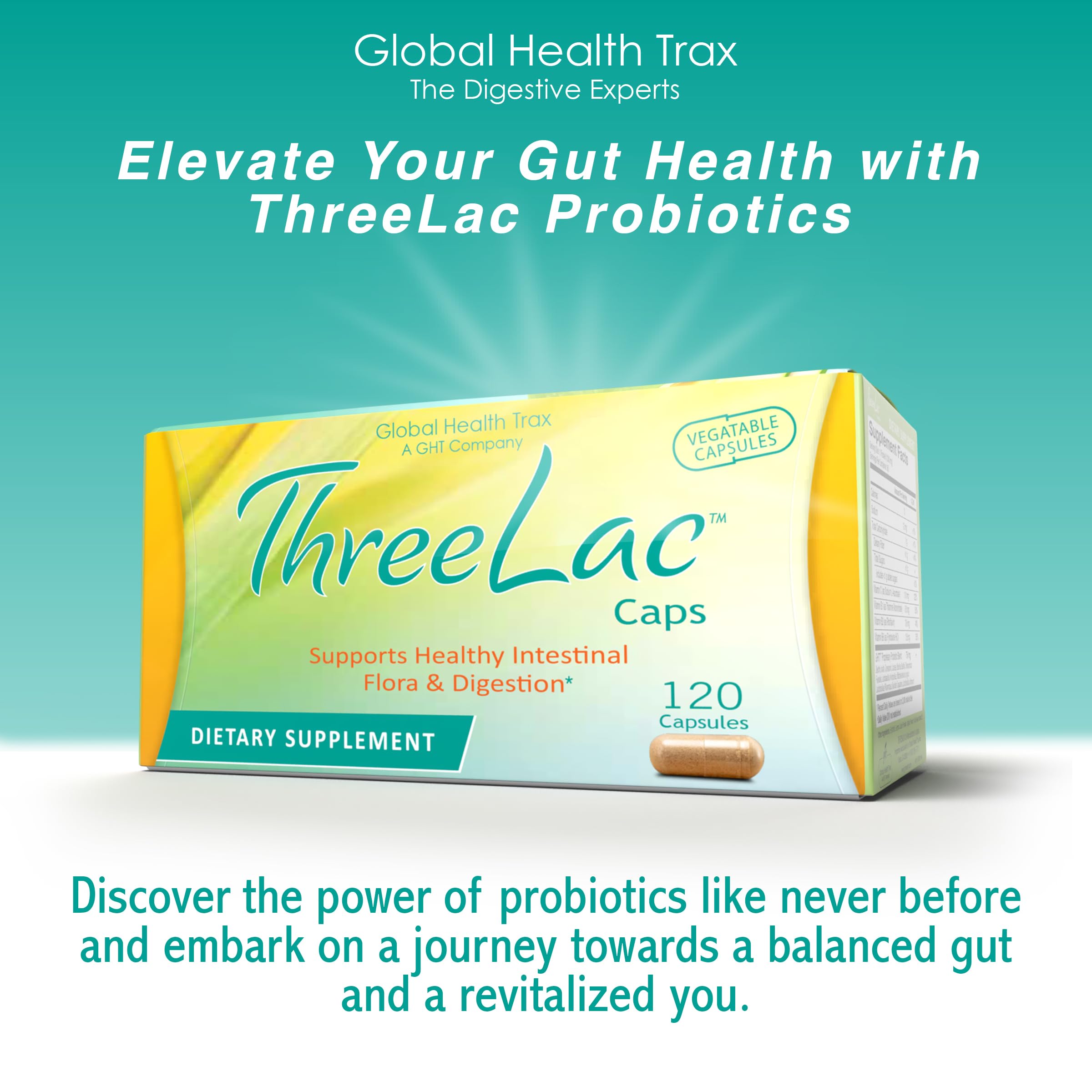 GHT - ThreeLac Probiotic Capsules, 240 Ct - Comprehensive Digestive Support for Men, Women, and Children - Immune System and Gut Balance, Non-GMO ght Global Health TraxAu supplements