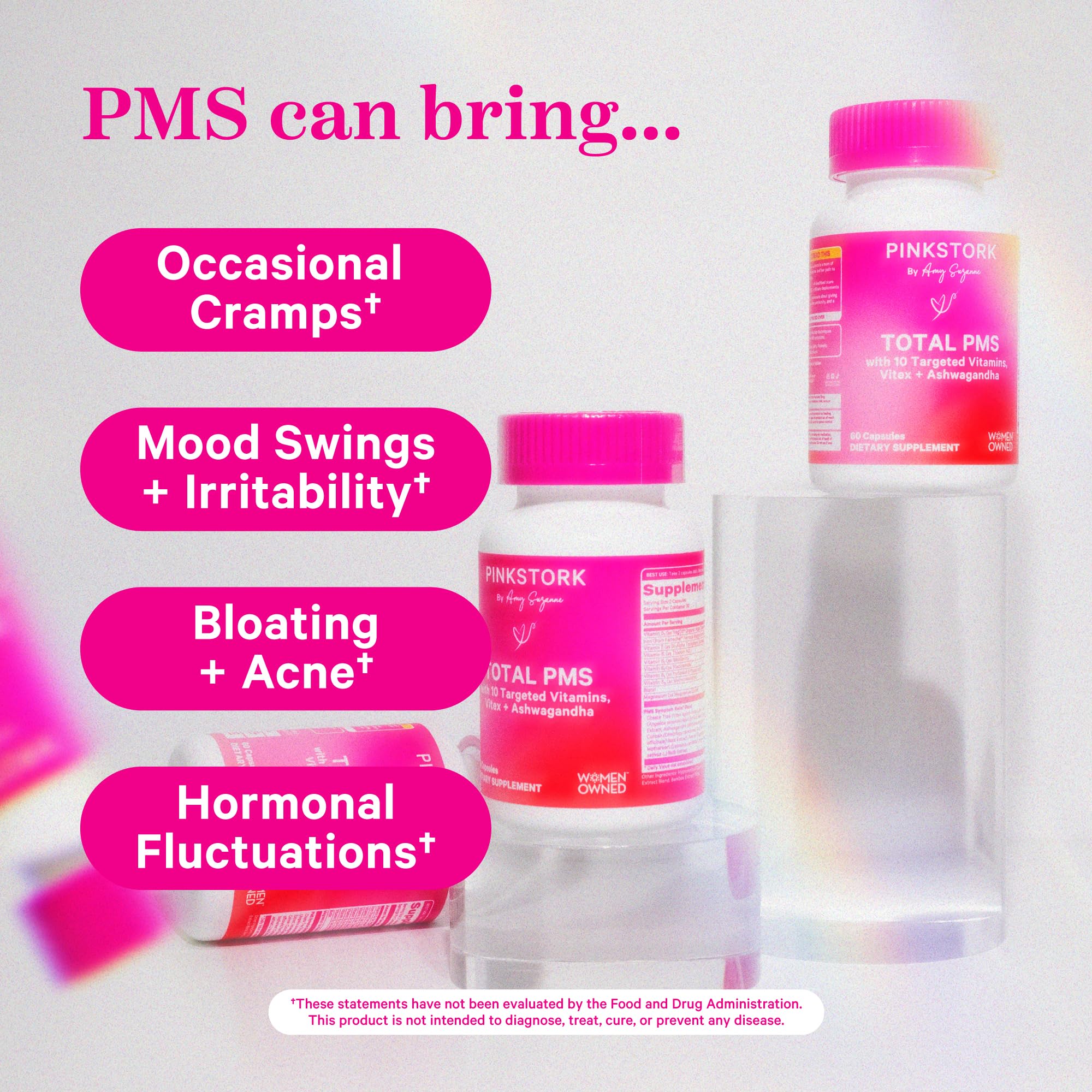 Pink Stork PMS Supplement for Women - Vitex, Ashwagandha, Maca Root & 10 Vitamins & Minerals to Support Hormone Balance, Mood, Bloating, Period Regularity - 60 Capsules Pink StorkAu supplements
