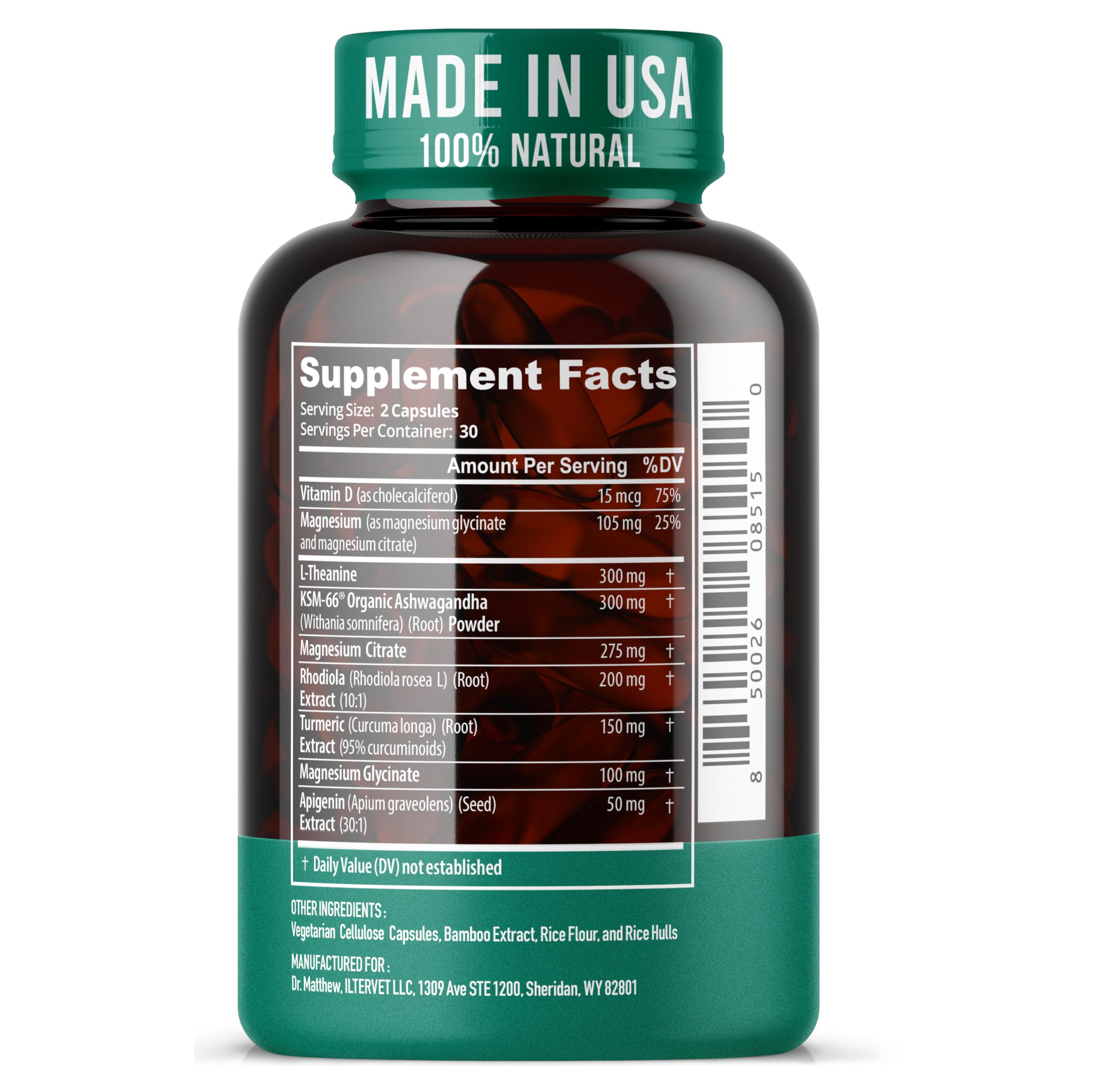 Cortisol Reducer & Adrenal Support Supplement–Natural Stress Relief with Ashwagandha KSM-66, Magnesium Glycinate & Citrate, L-Theanine, Rhodiola, Apigenin, Turmeric & Vitamin D3–Calm Mood & Relaxation Dr. MatthewAu supplements