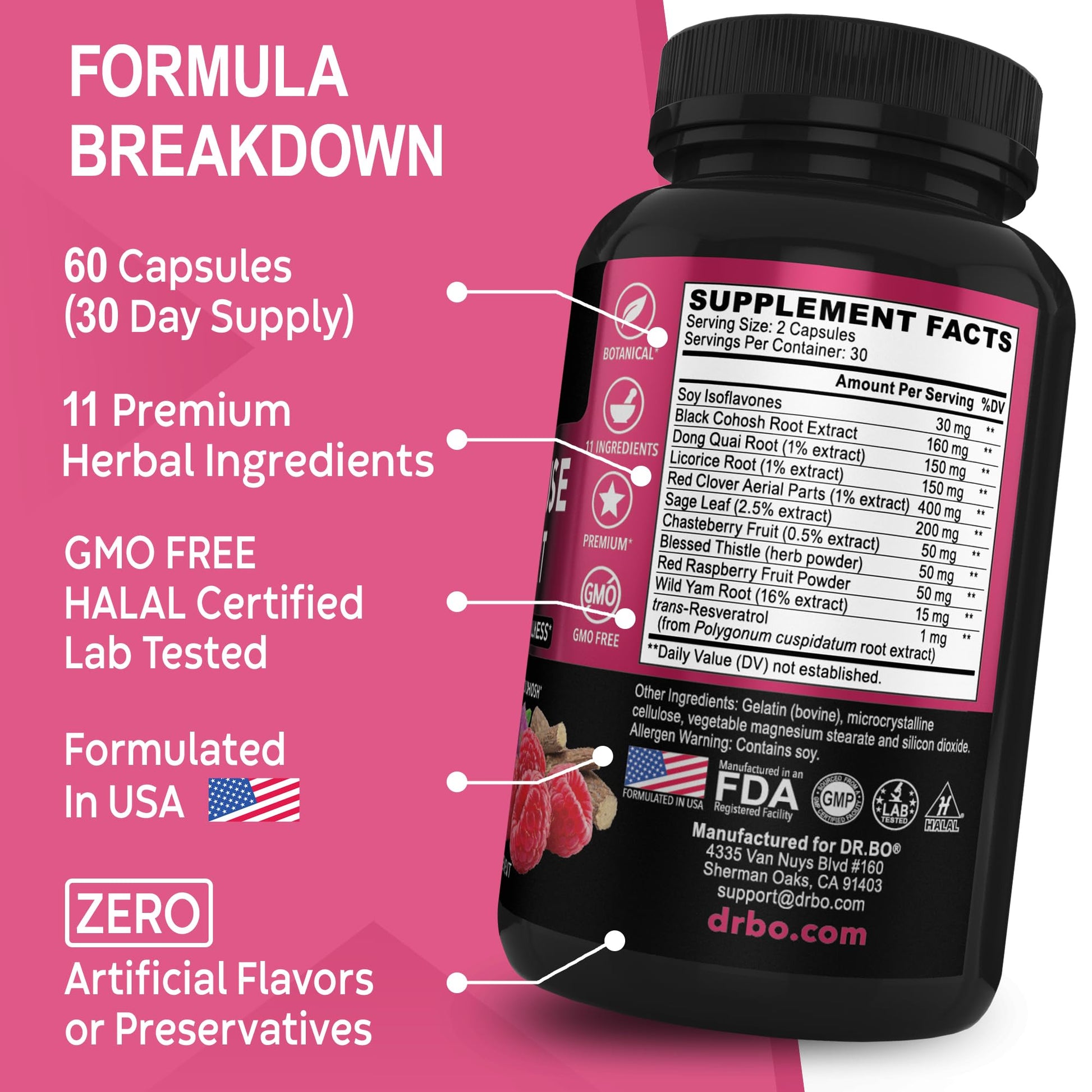 Menopause Supplements for Women Support Pills - Natural Menopause Relief for Hot Flashes, Night Sweats & Mood Swings with Dong Quai, Chasteberry & Black Cohosh - Hormone Balance for Women Supplement DR. BOAu supplements