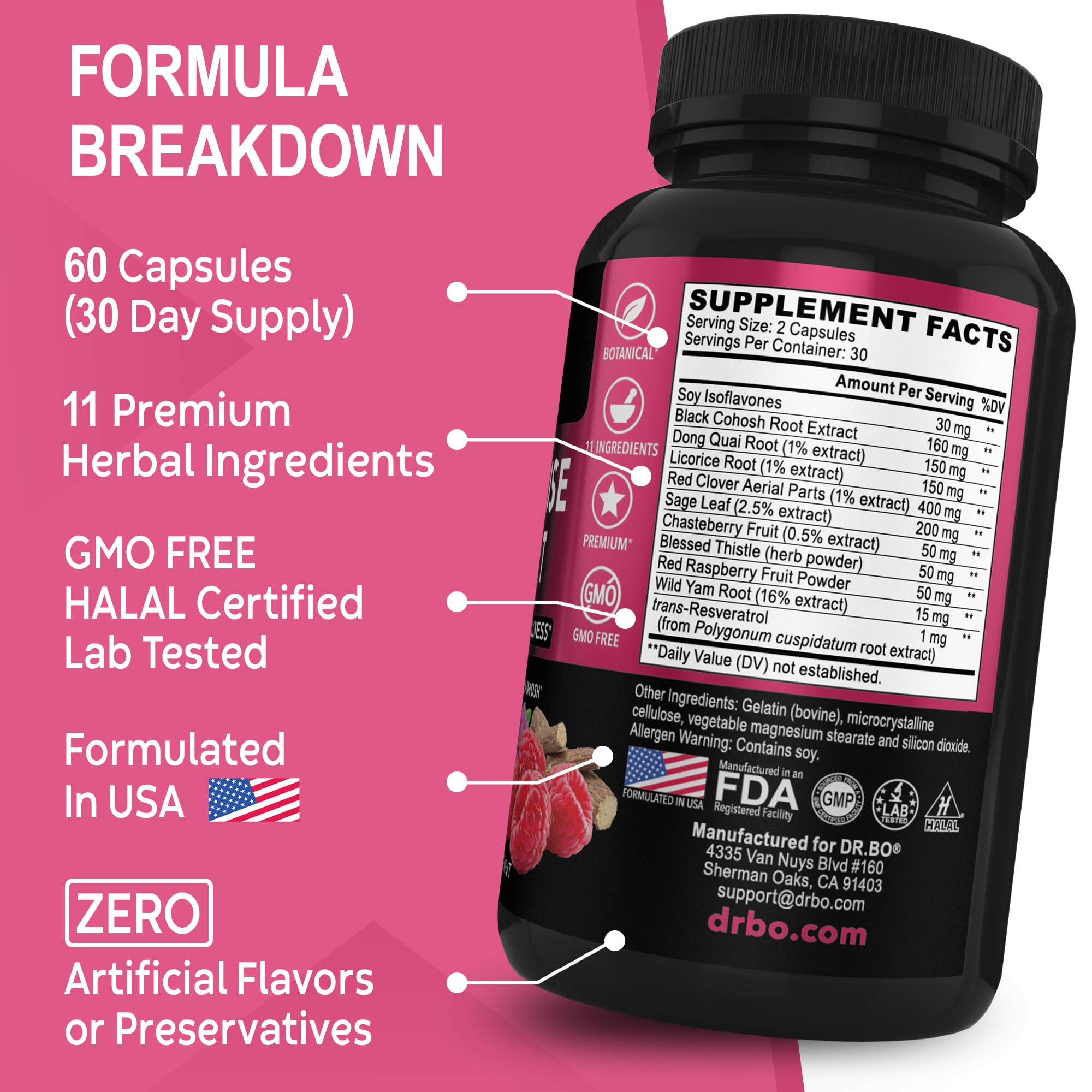 Menopause Supplements for Women Support Pills - Natural Menopause Relief for Hot Flashes, Night Sweats & Mood Swings with Dong Quai, Chasteberry & Black Cohosh - Hormone Balance for Women Supplement DR. BOAu supplements